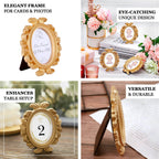 4 - Pack Picture Frames Gold Resin Decorative Baroque Oval Design - Beaded Place Card Holders & Party Favors 4" - Bell Racket Store
