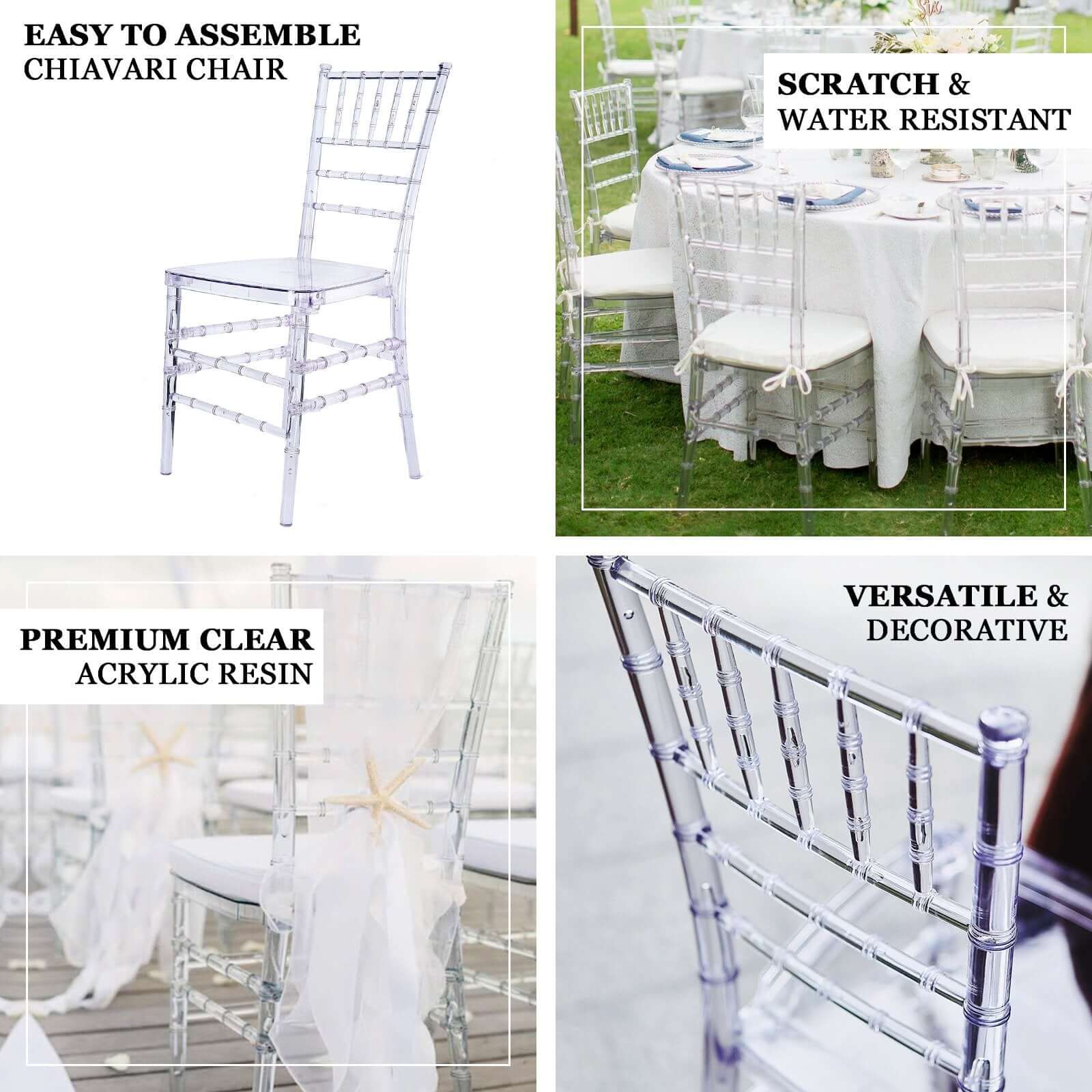 4 Pack Resin Chiavari Chairs Transparent and Stackable Clear - Sleek Armless Design for Weddings & Gatherings - Bell Racket Store