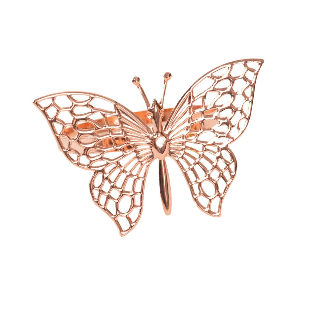 4 Pack Rose Gold Metal Butterfly Napkin Rings, Decorative Laser Cut Cloth Napkin Holders - Bell Racket Store