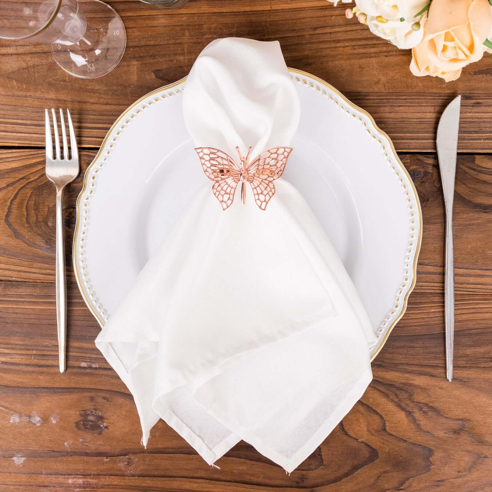 4 Pack Rose Gold Metal Butterfly Napkin Rings, Decorative Laser Cut Cloth Napkin Holders - Bell Racket Store