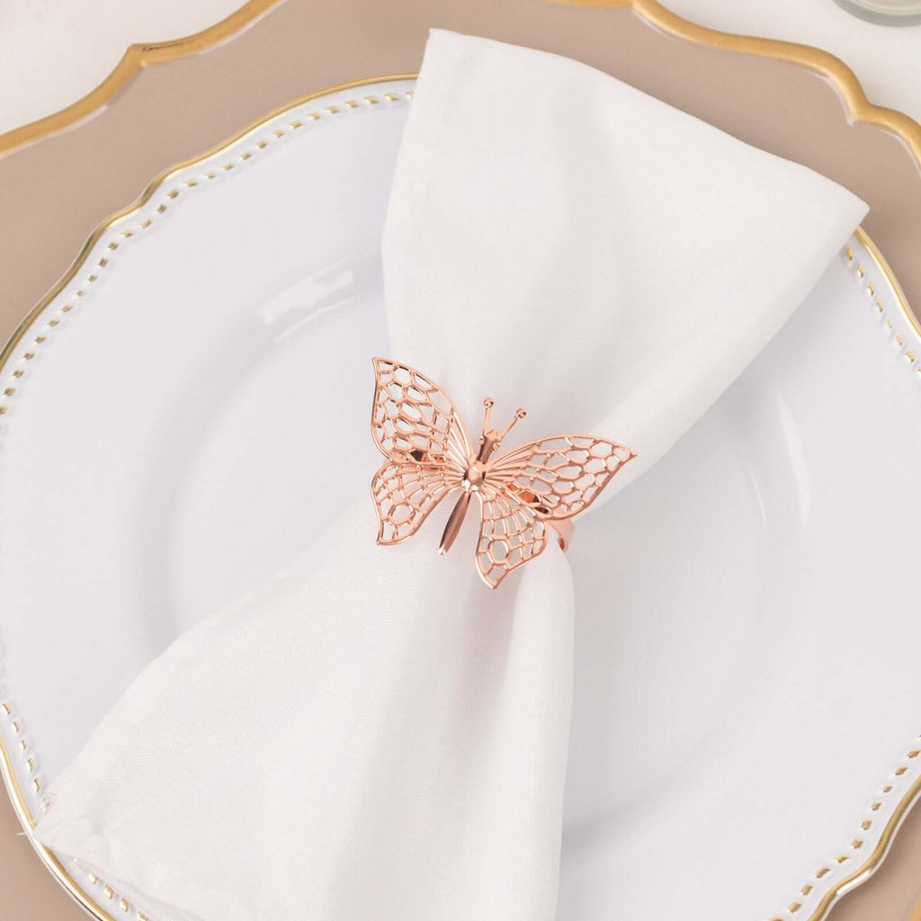 4 Pack Rose Gold Metal Butterfly Napkin Rings, Decorative Laser Cut Cloth Napkin Holders - Bell Racket Store