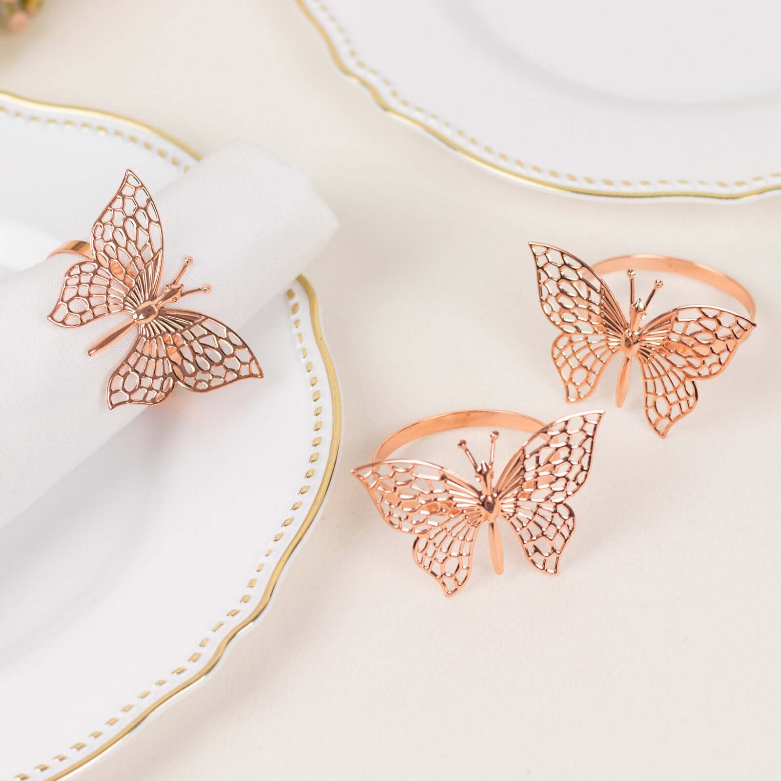 4 Pack Rose Gold Metal Butterfly Napkin Rings, Decorative Laser Cut Cloth Napkin Holders - Bell Racket Store