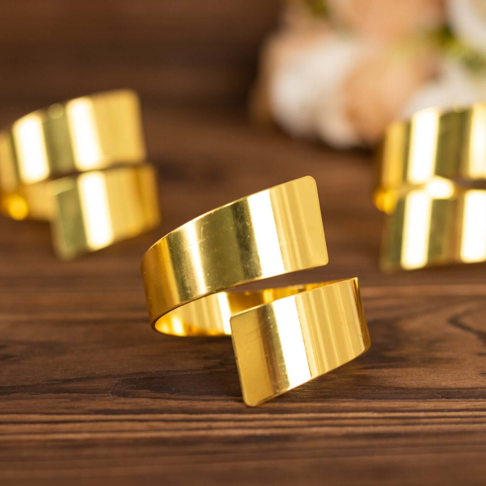 4 Pack Shiny Gold Metal Swirl Wrap Cuff Band Napkin Rings, Decorative Scroll Serviette Buckle Napkin Holders - Bell Racket Store