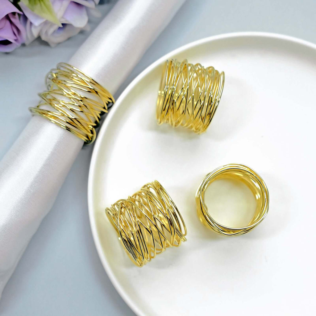 4 Pack Shiny Gold Metal Wire Paper or Cloth Linen Napkin Rings - Bell Racket Store