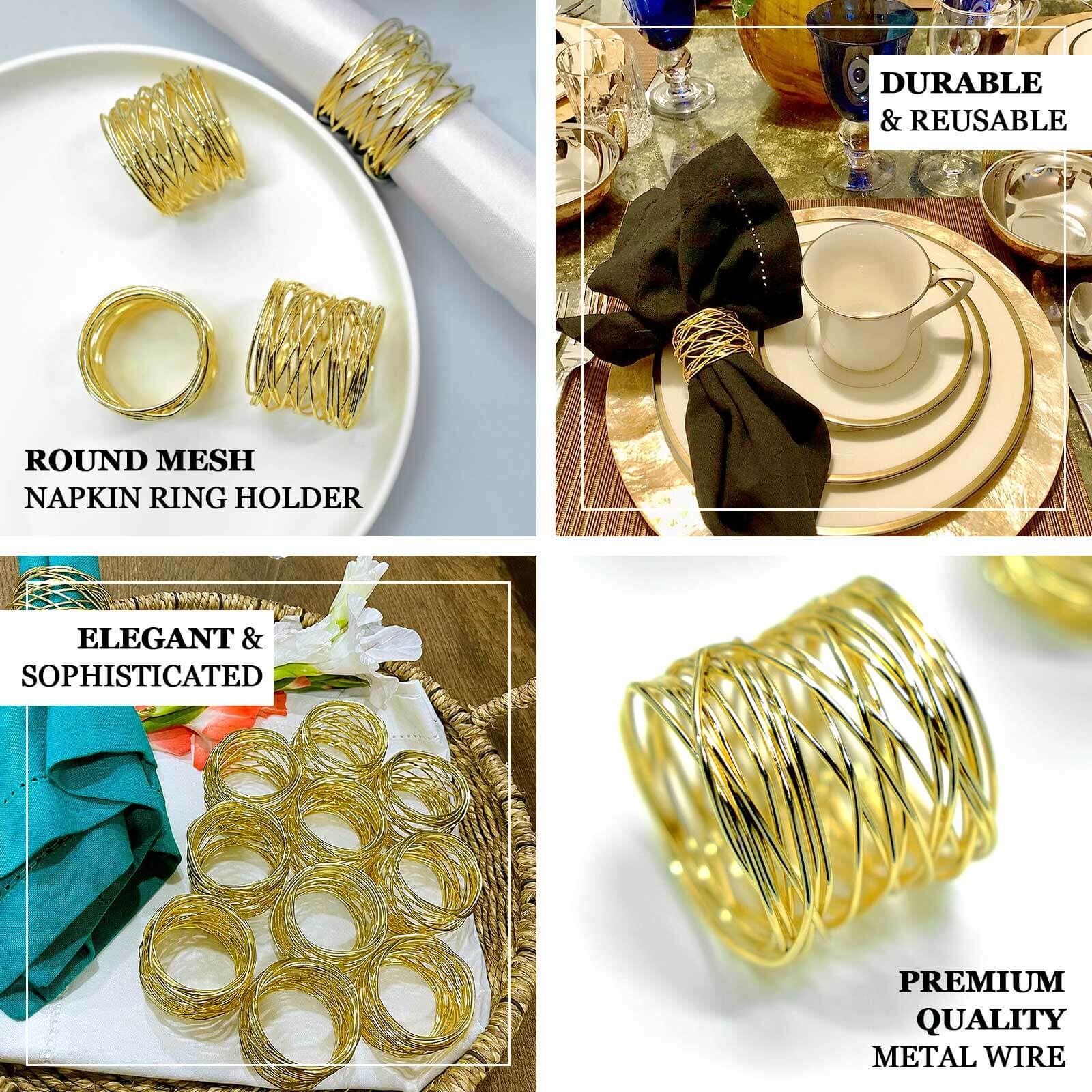 4 Pack Shiny Gold Metal Wire Paper or Cloth Linen Napkin Rings - Bell Racket Store