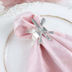 4 Pack Silver Metal Fork Knife Spoon Design Napkin Rings - Utensil Themed Napkin Holders - Bell Racket Store