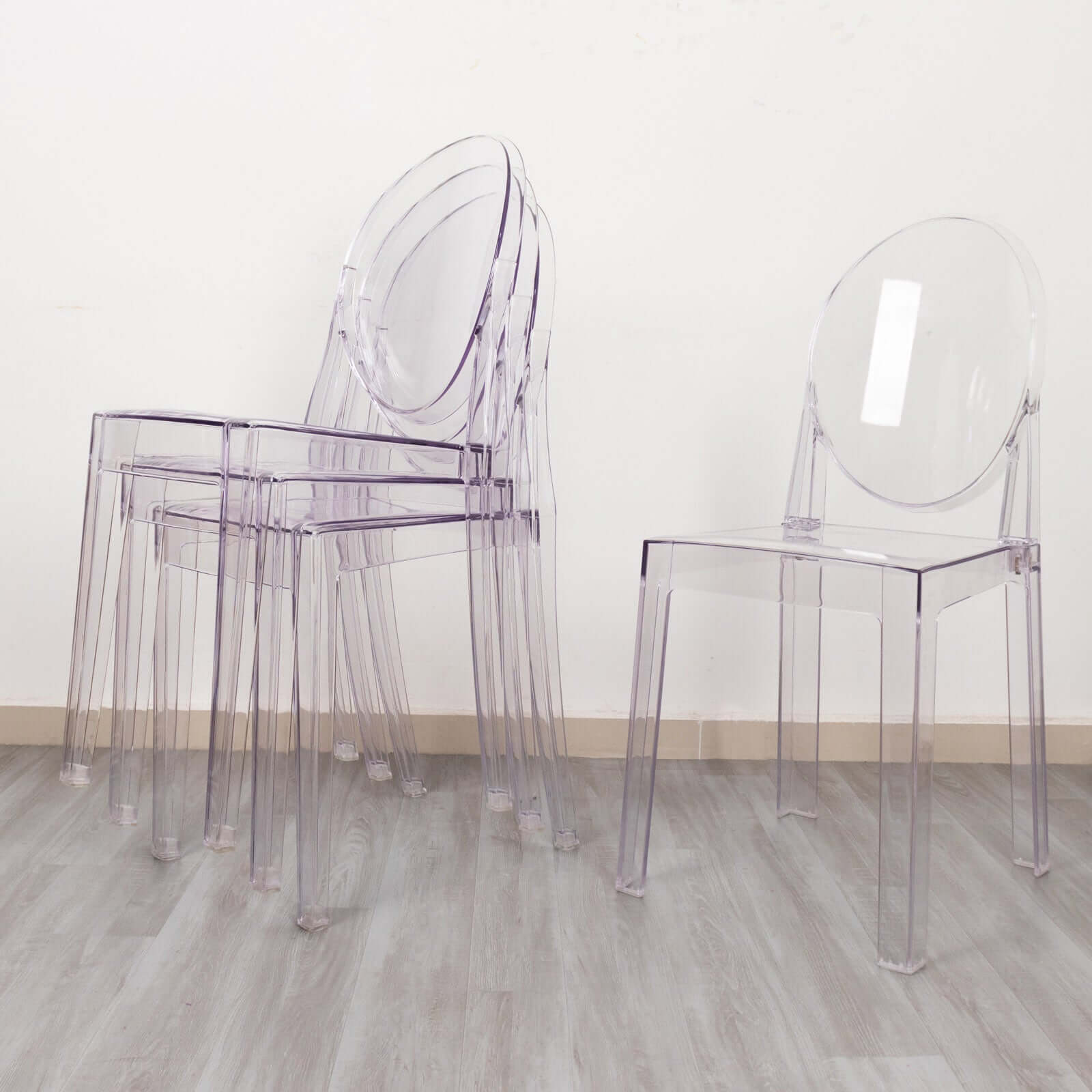 4 Pack Stackable Clear Acrylic Ghost Banquet Chairs with Oval Back, Fully Assembled Armless Event Accent Chair - Bell Racket Store