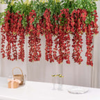 5 Pack 44" Silk Hanging Wisteria Flower Garland Vines in Burgundy, 3 Strands in 1 Bush