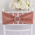 5 Pack Chair Sashes Shimmer Tinsel Spandex 5"x12" with Silver Rhinestone Buckles Rose Gold - Bell Racket Store