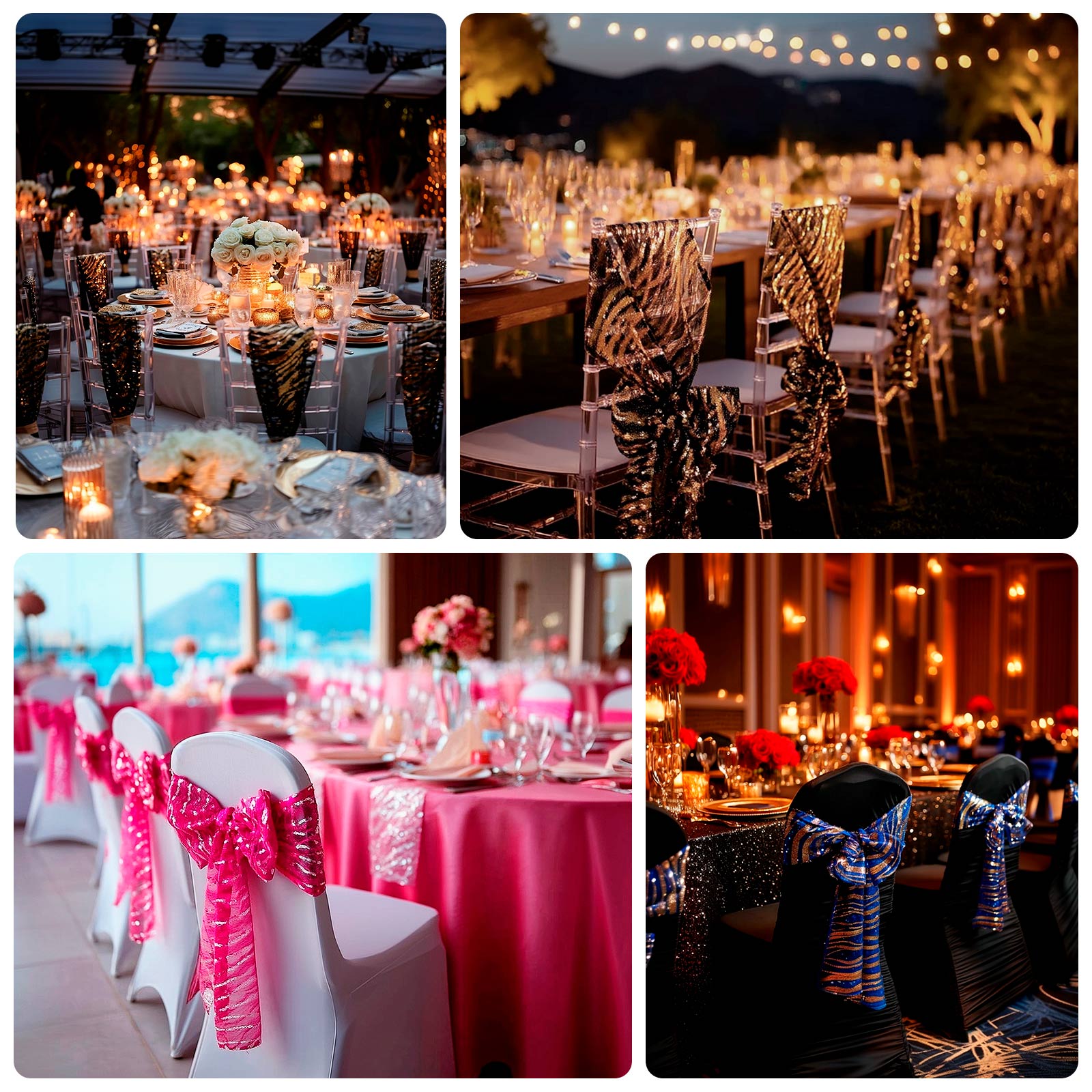 5 Pack Chair Sashes with Wave Embroidered Sequins Hunter Emerald Green/Gold 6"x88" - Bell Racket Store