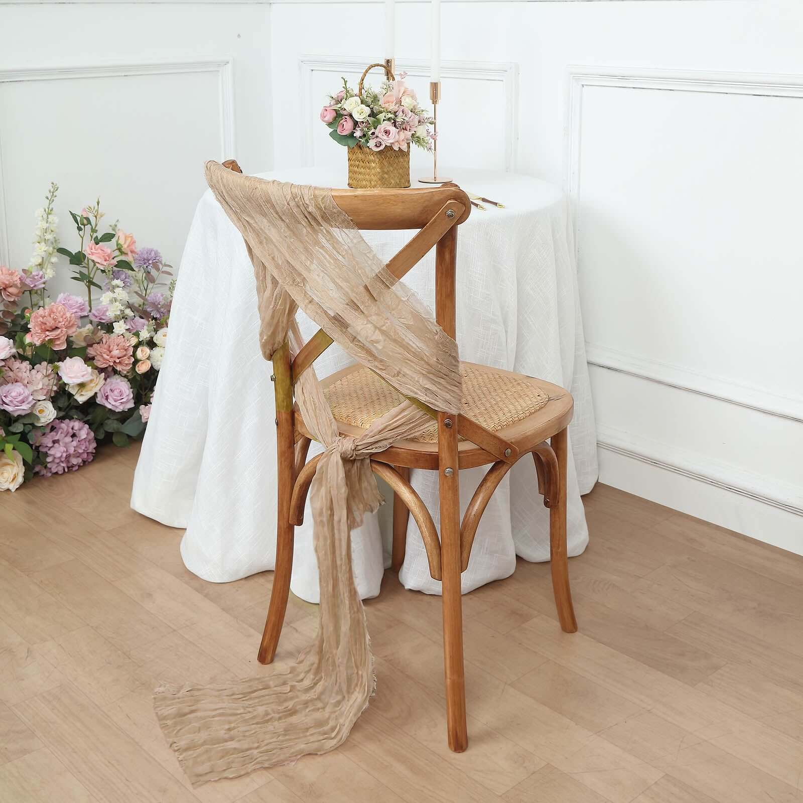 5 Pack Cheesecloth Gauze 16"x88" Chair Sashes Beige - Boho Chair Decorations - Bell Racket Store