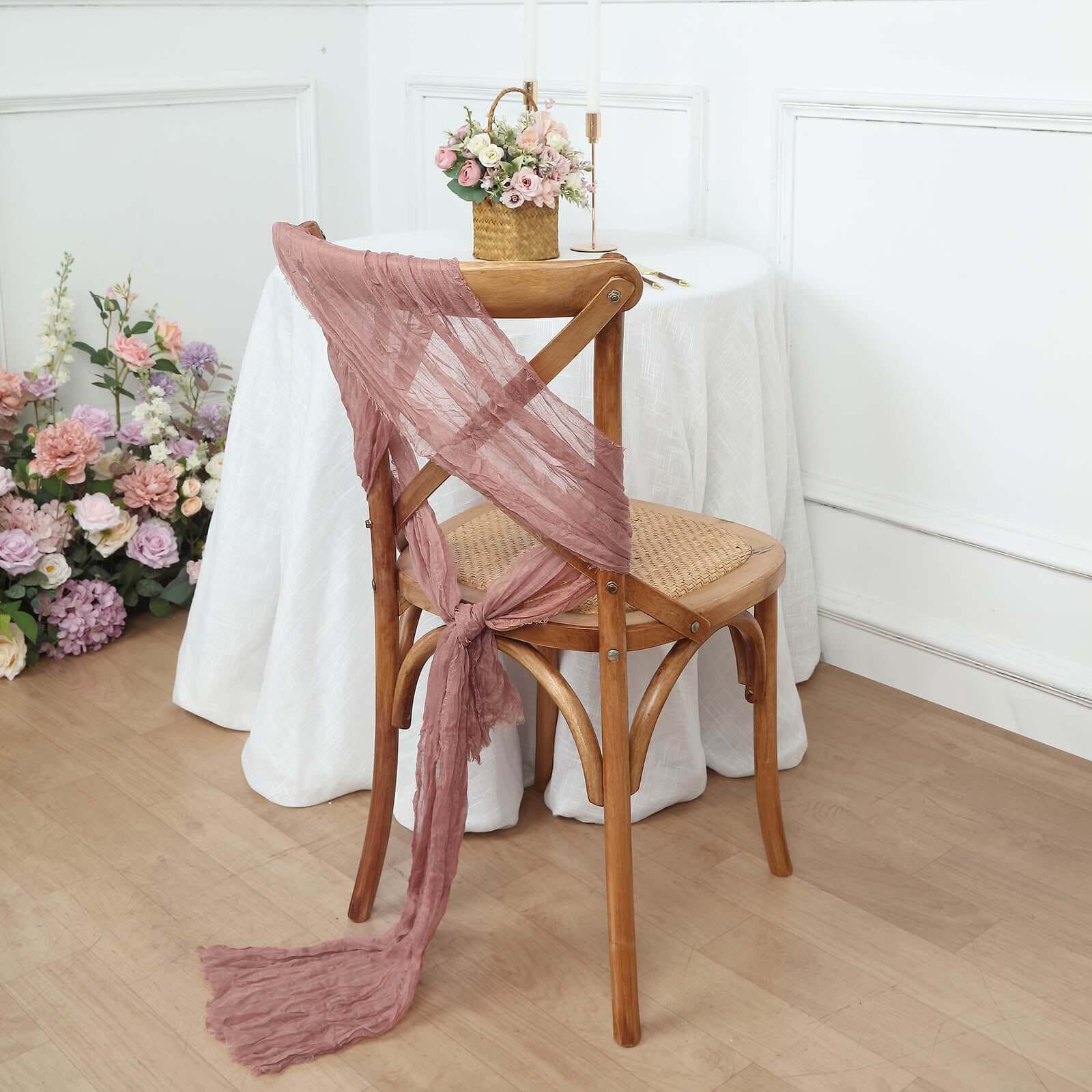 5 Pack Cheesecloth Gauze 16"x88" Chair Sashes Dusty Rose - Stylish Boho Decor for Weddings & Gatherings - Bell Racket Store