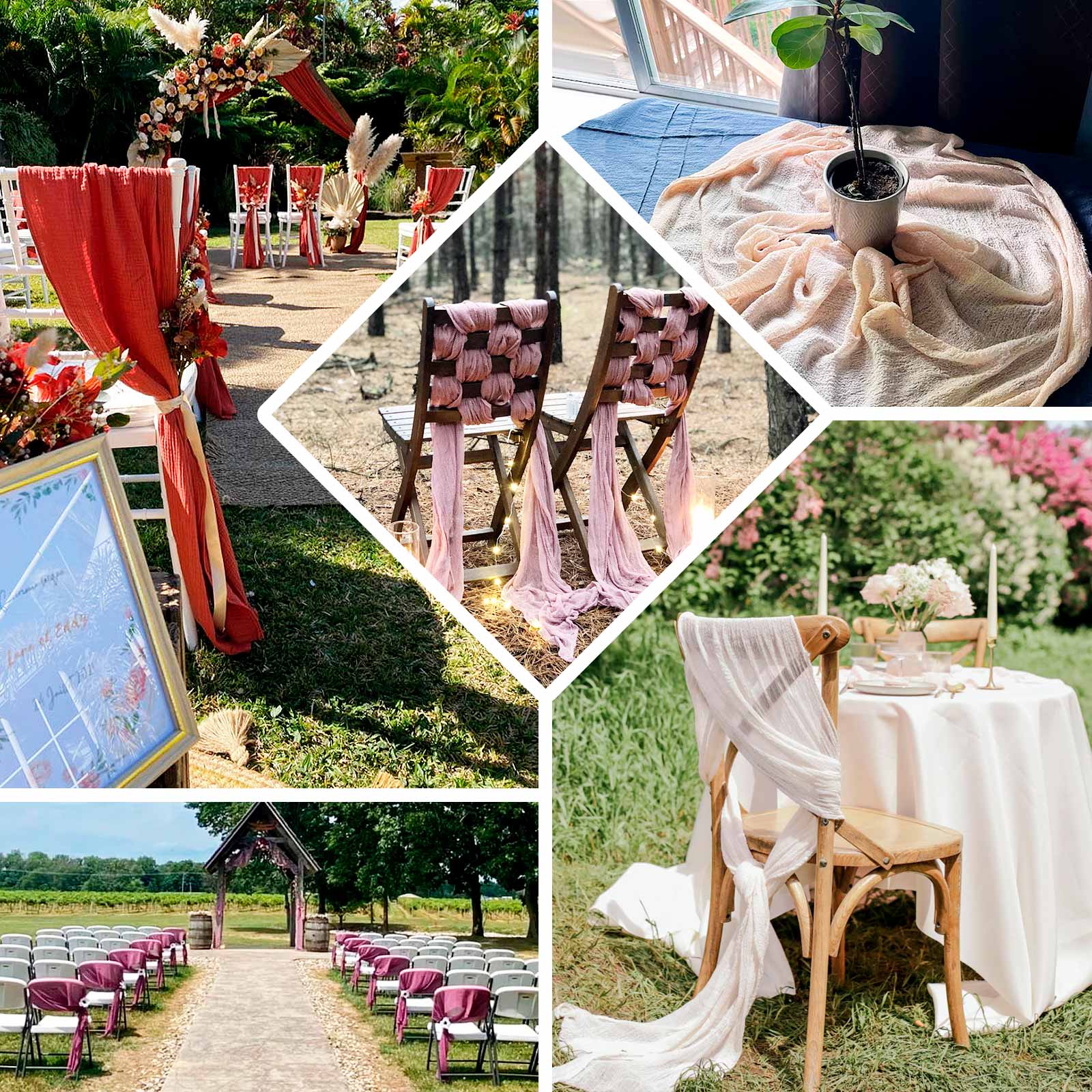 5 Pack Cheesecloth Gauze 16"x88" Chair Sashes Dusty Sage Green - Boho Chair Decorations - Bell Racket Store