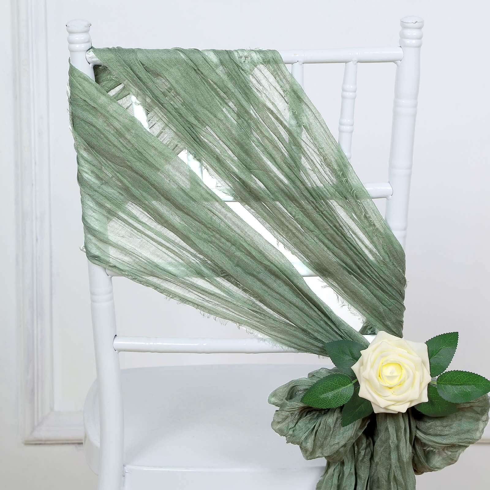 5 Pack Cheesecloth Gauze 16"x88" Chair Sashes Dusty Sage Green - Boho Chair Decorations - Bell Racket Store