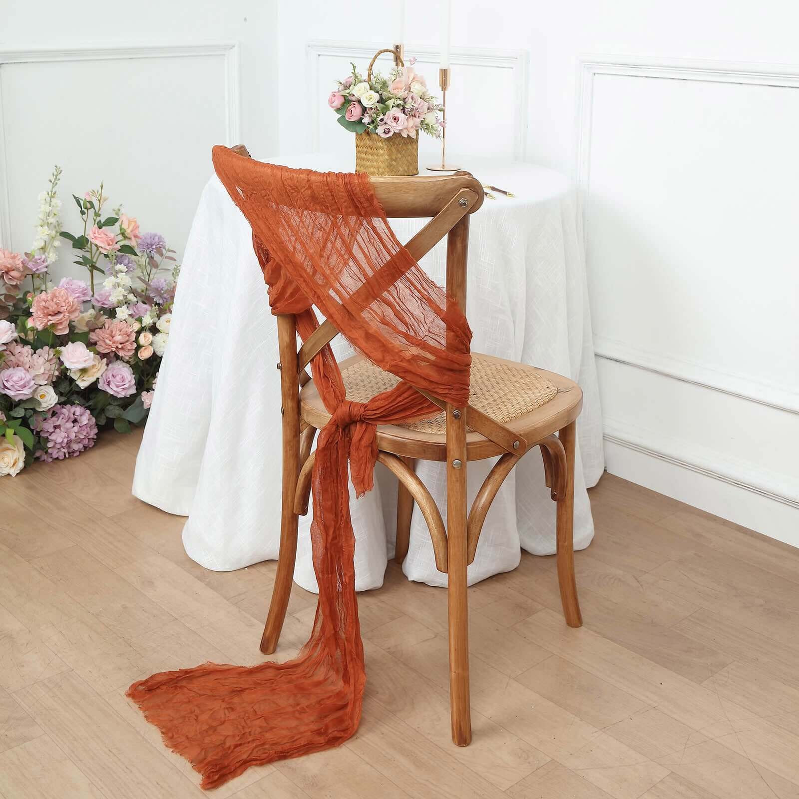 5 Pack Cheesecloth Gauze 16"x88" Chair Sashes Terracotta (Rust) - Boho Chair Decorations - Bell Racket Store