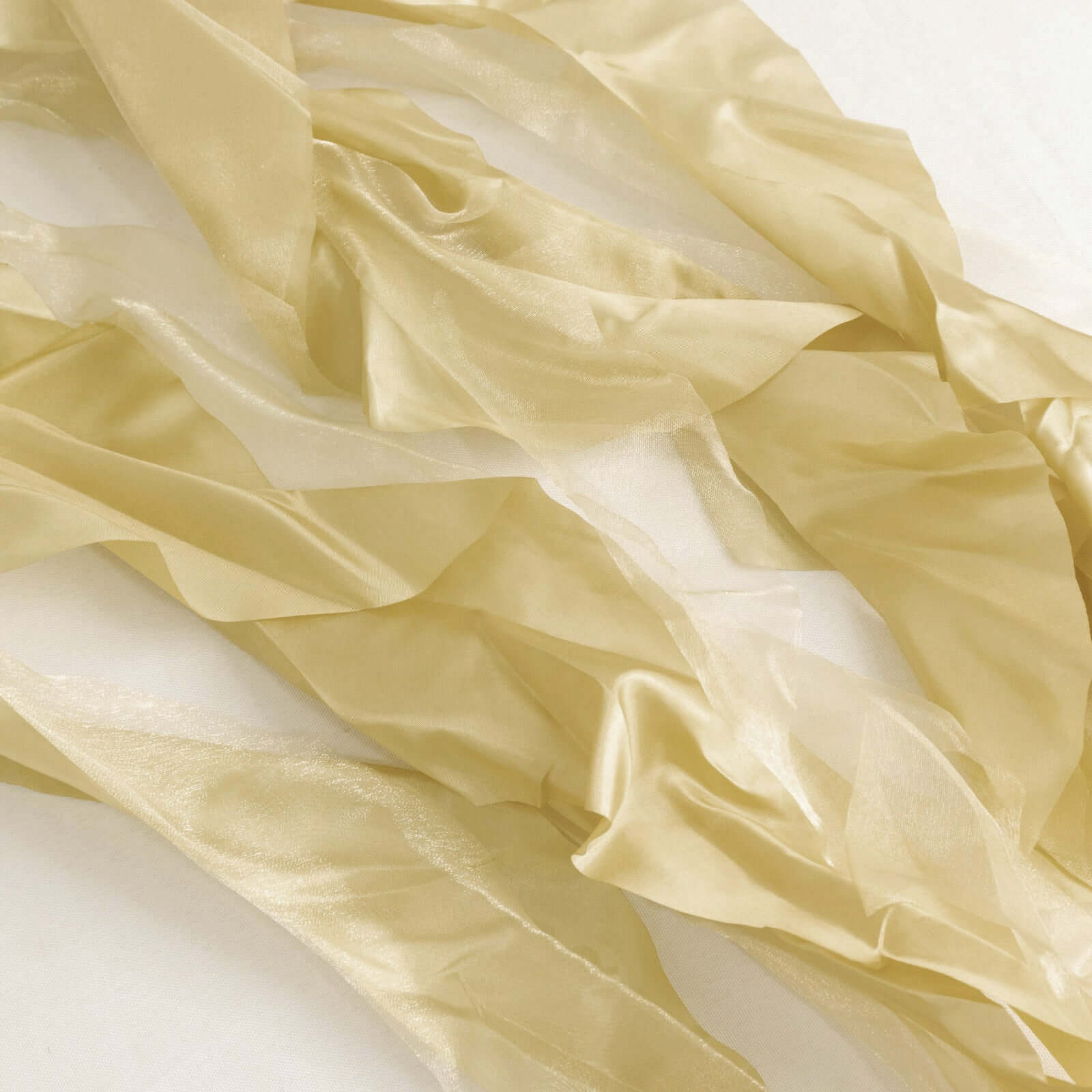 5 Pack Chiffon Satin Chair Sashes Champagne - Easy to Install Ruffled Curly Willow - Bell Racket Store