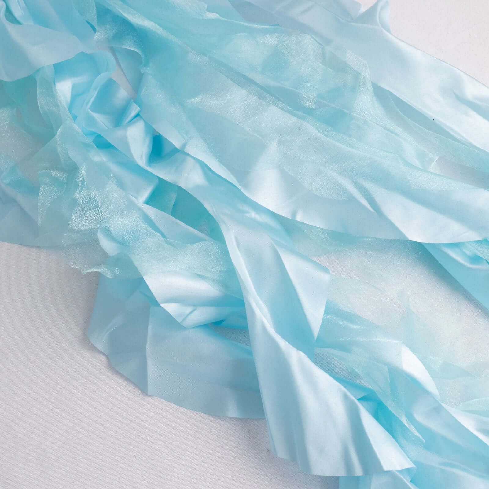 5 Pack Chiffon Satin Chair Sashes Light Blue - Easy to Install Ruffled Curly Willow - Bell Racket Store