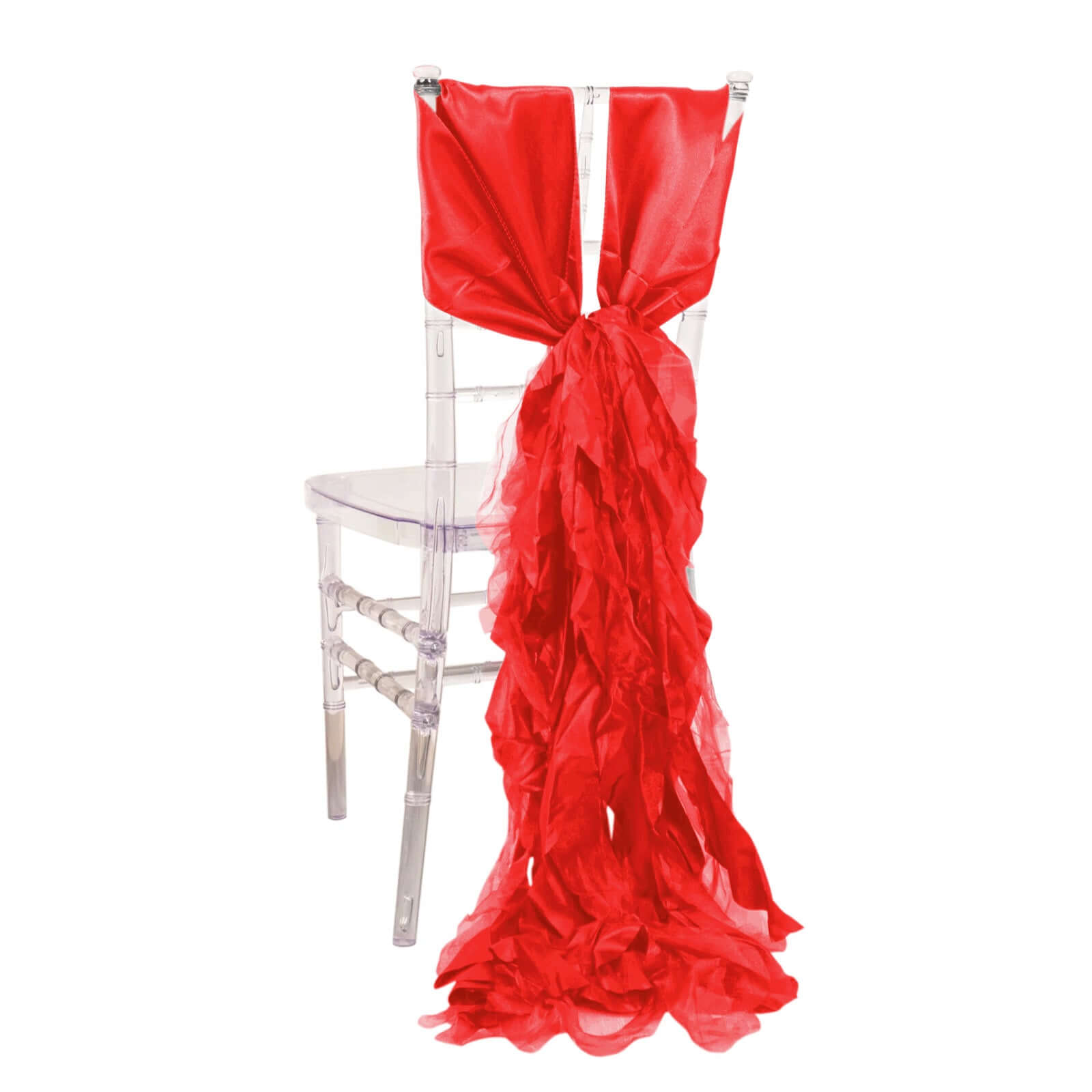 5 Pack Chiffon Satin Chair Sashes Red - Easy to Install Ruffled Curly Willow - Bell Racket Store