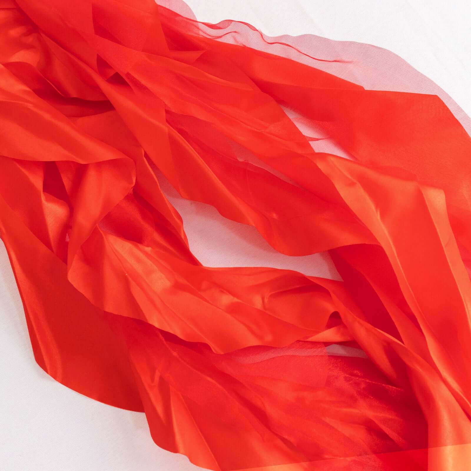 5 Pack Chiffon Satin Chair Sashes Red - Easy to Install Ruffled Curly Willow - Bell Racket Store