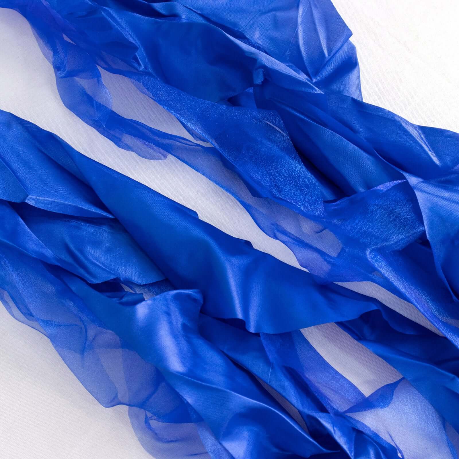 5 Pack Chiffon Satin Chair Sashes Royal Blue - Easy to Install Ruffled Curly Willow - Bell Racket Store