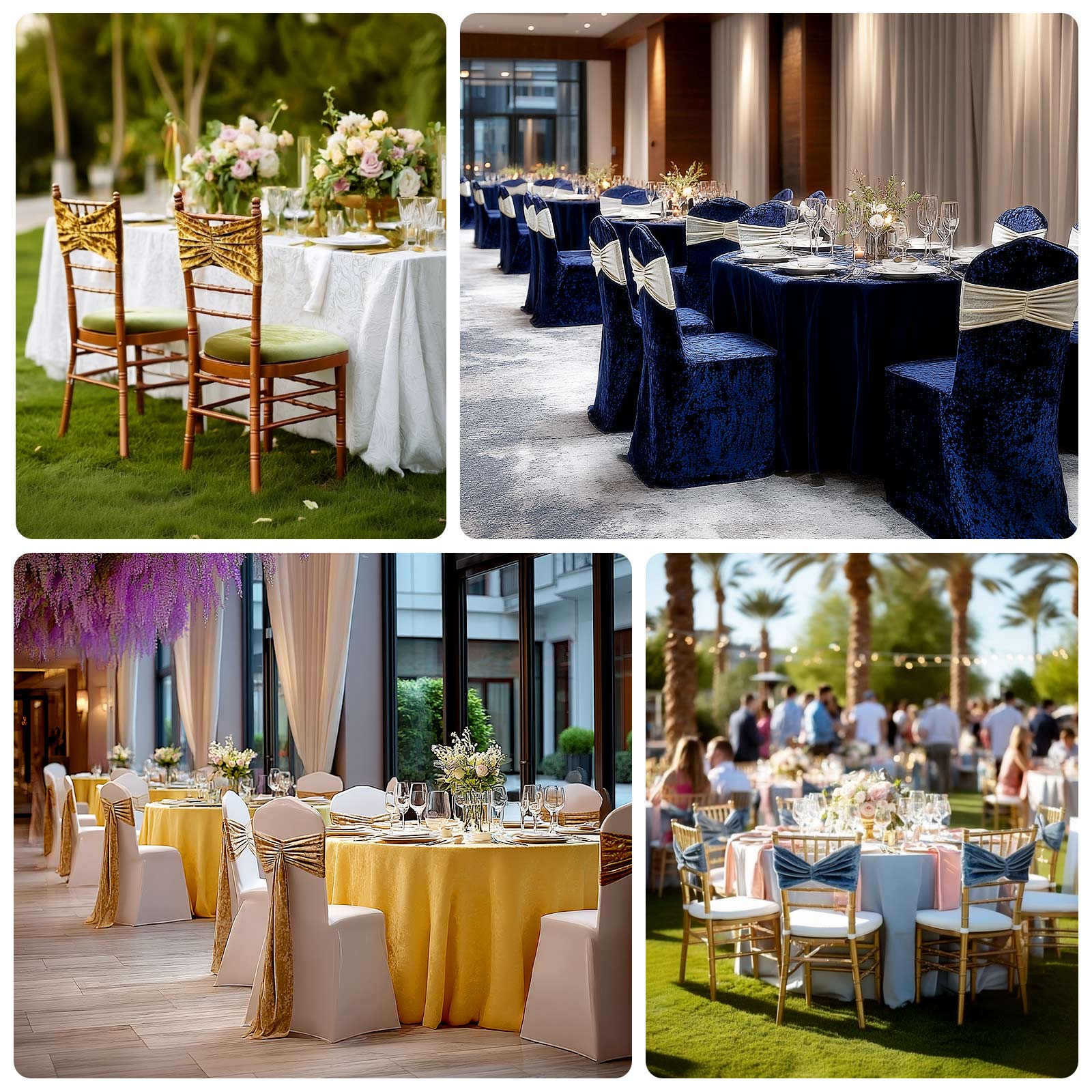 5 Pack Crushed Velvet Chair Bands Champagne Wide Ruffle Style - Textured Chair Sashes for Stunning Event Decor - 8"x15" - Bell Racket Store