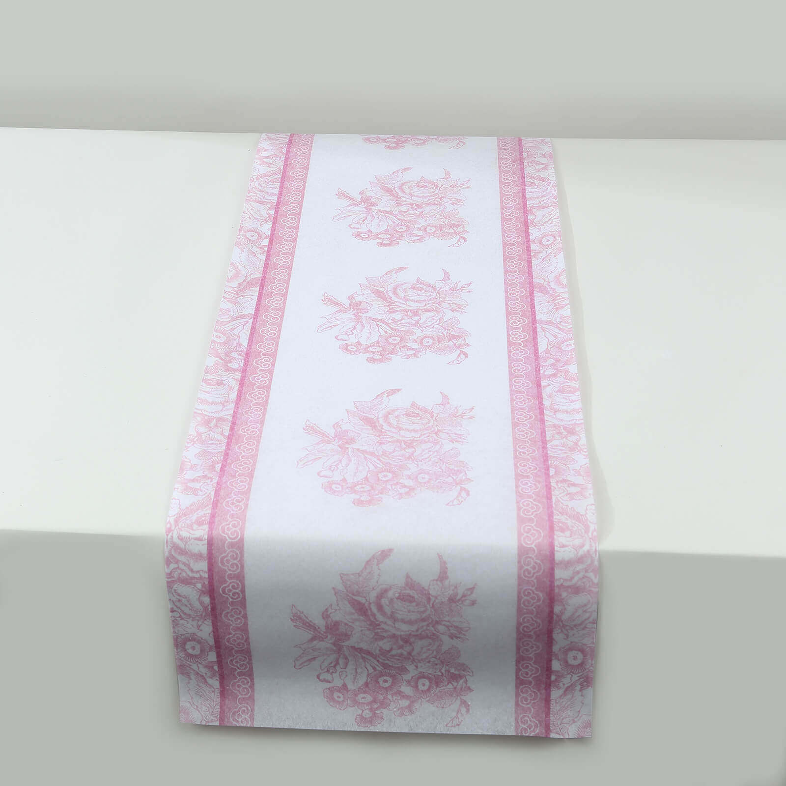 5 Pack Disposable Table Runners 11"x108" White with Pink Floral Pattern - Non - woven Stylish Kitchen Dining Table Decor - Bell Racket Store