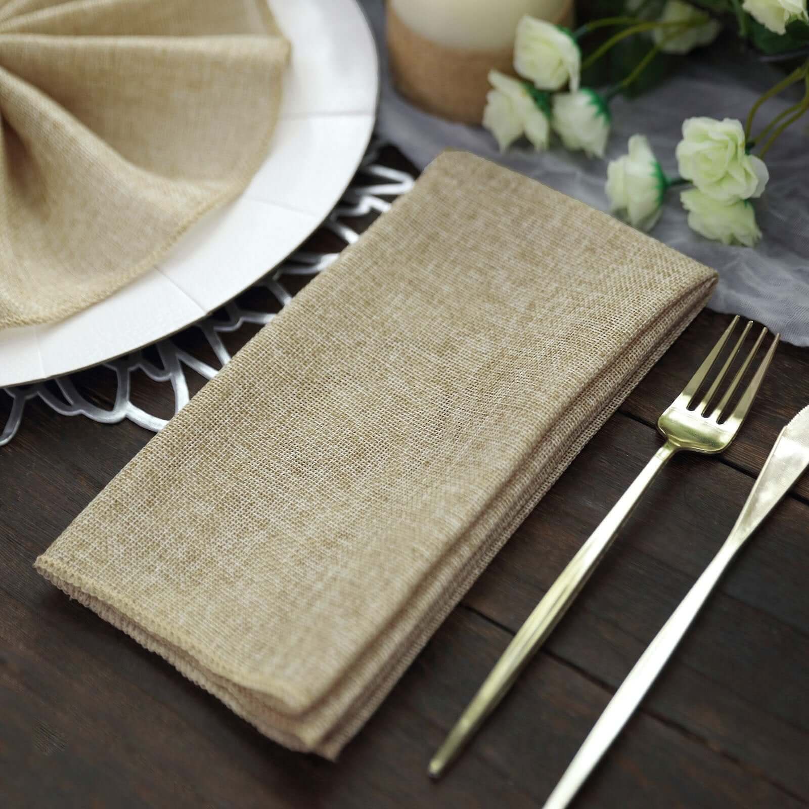 5 Pack Faux Jute 19"x19" Napkins Natural - Authentic Burlap Look Cloth Napkins - Bell Racket Store
