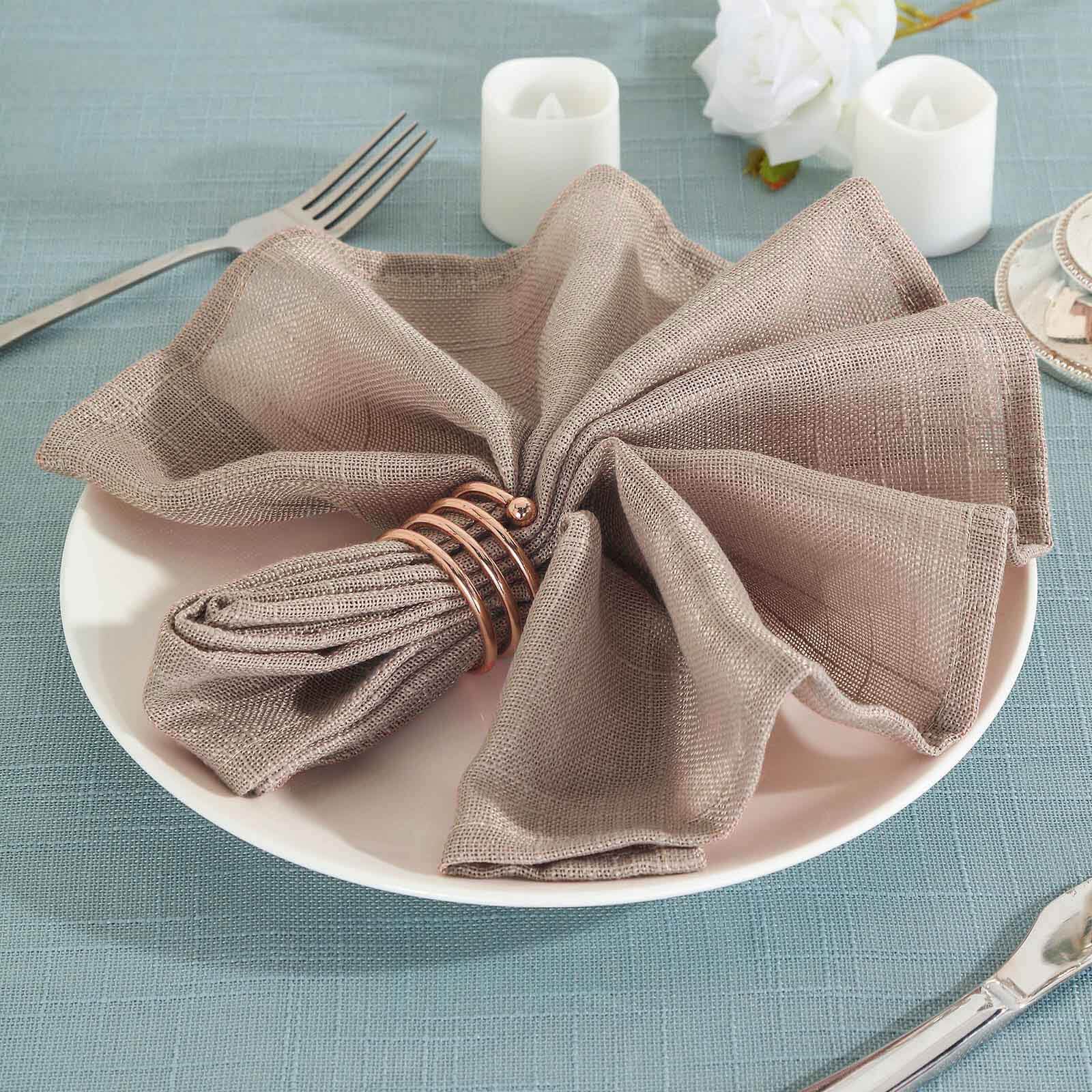 5 Pack Faux Linen 20"x20" Napkins Taupe - Slubby Textured & Wrinkle Resistant Cloth Napkins