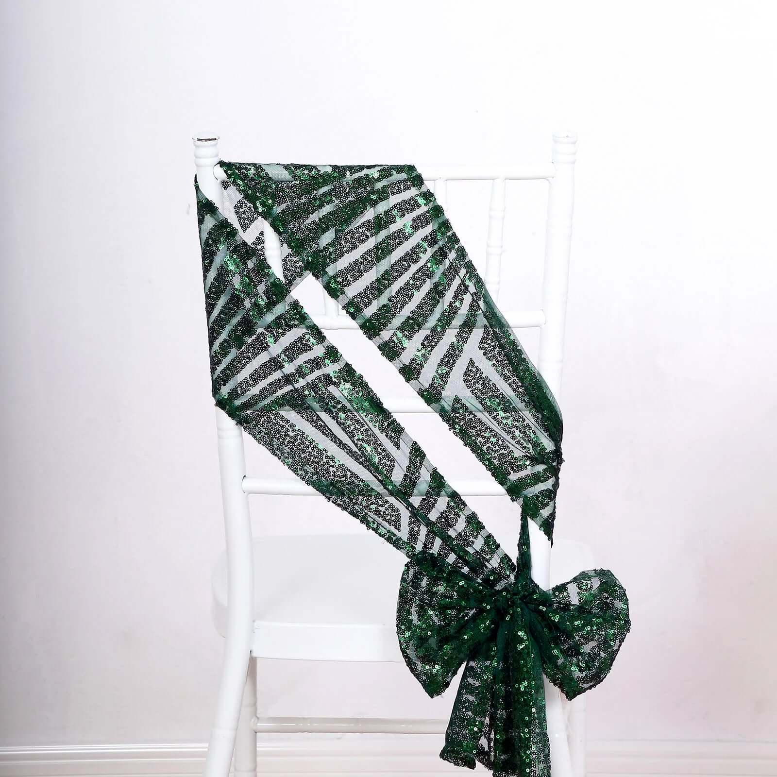 5 Pack Glitz Sequin Chair Sashes with Geometric Diamond Design 6"x88" Hunter Emerald Green - Bell Racket Store