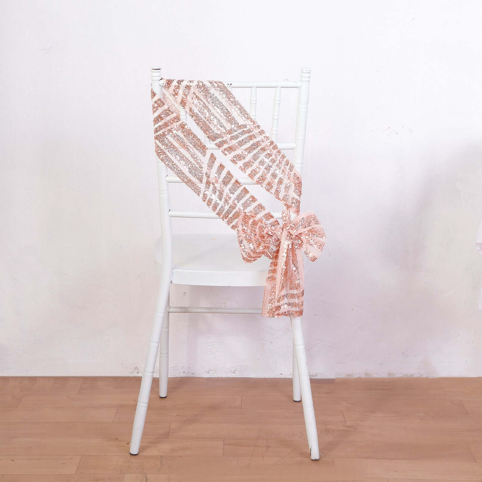 5 Pack Glitz Sequin Chair Sashes with Geometric Diamond Design 6"x88" Rose Gold - Bell Racket Store