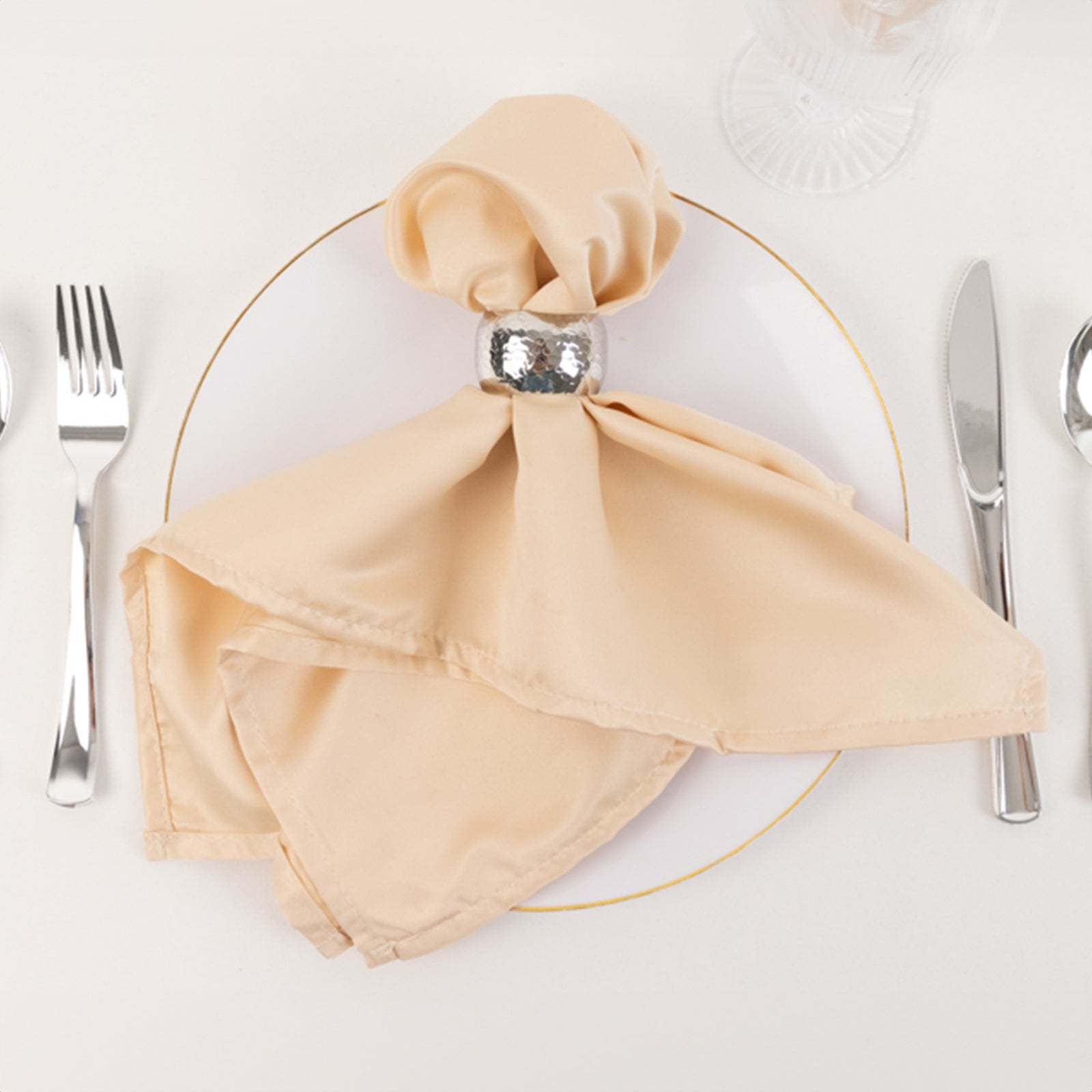 5 Pack Lamour Satin 20"x20" Napkins Beige - Soft Matte Finish Dinner Napkins - Bell Racket Store