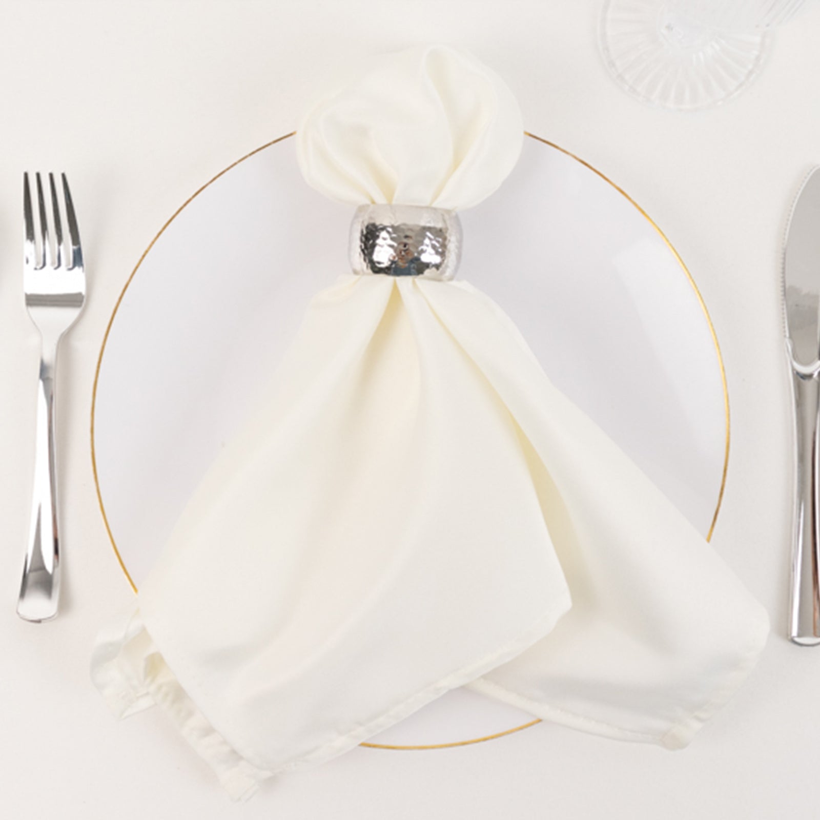 5 Pack Lamour Satin 20"x20" Napkins Ivory - Soft Matte Finish Dinner Napkins - Bell Racket Store