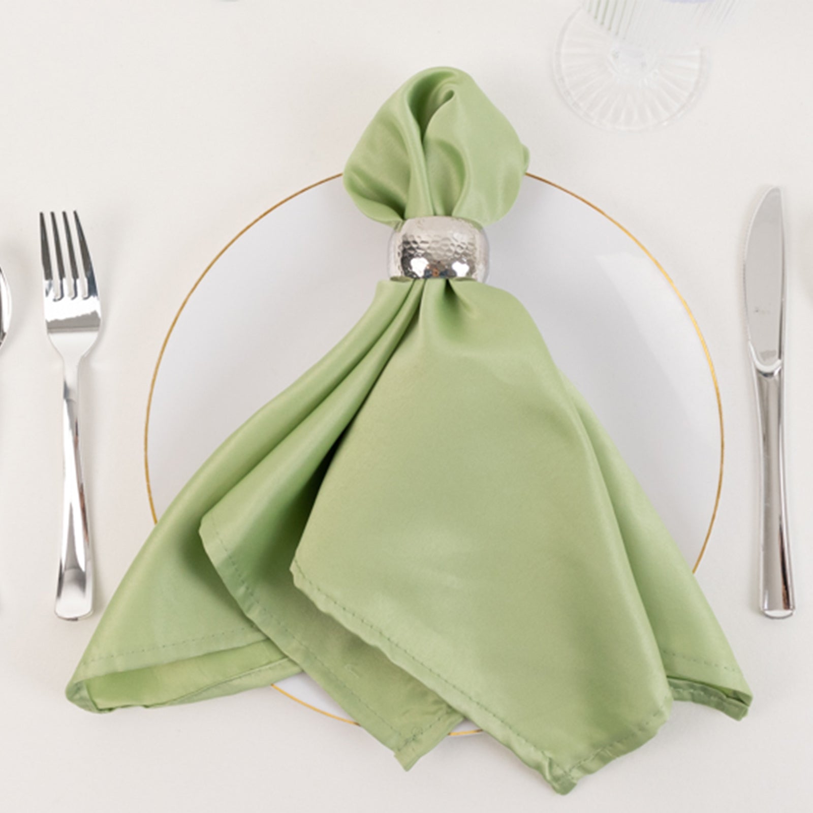 5 Pack Lamour Satin 20"x20" Napkins Sage Green - Soft Matte Finish Dinner Napkins - Bell Racket Store