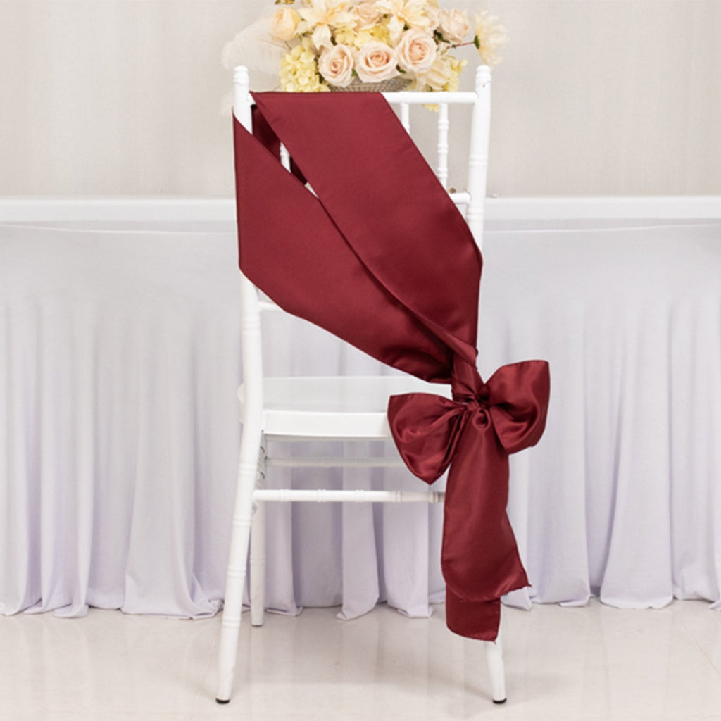 5 Pack Lamour Satin 6"x106" Chair Sashes Burgundy - Stylish Reusable Decorative Bows - Bell Racket Store