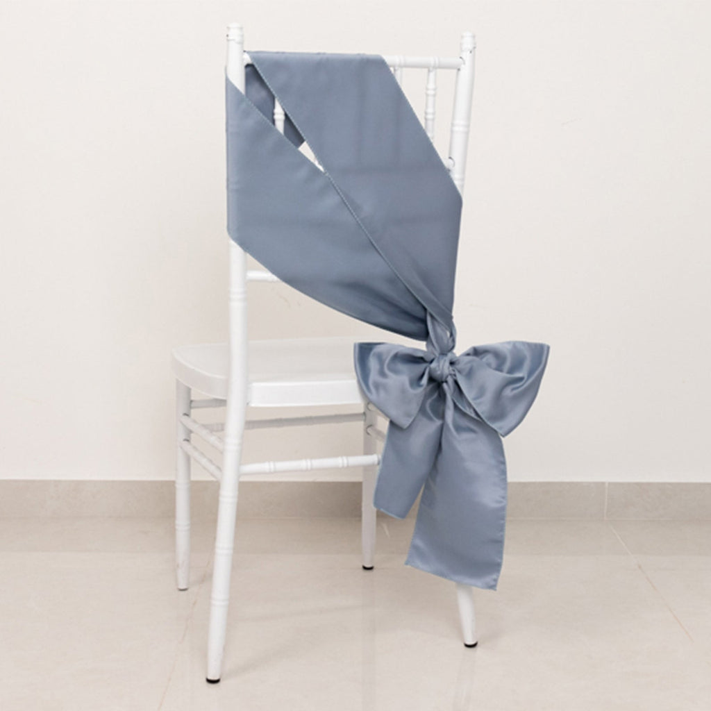 5 Pack Lamour Satin 6"x106" Chair Sashes Dusty Blue - Stylish Reusable Decorative Bows - Bell Racket Store