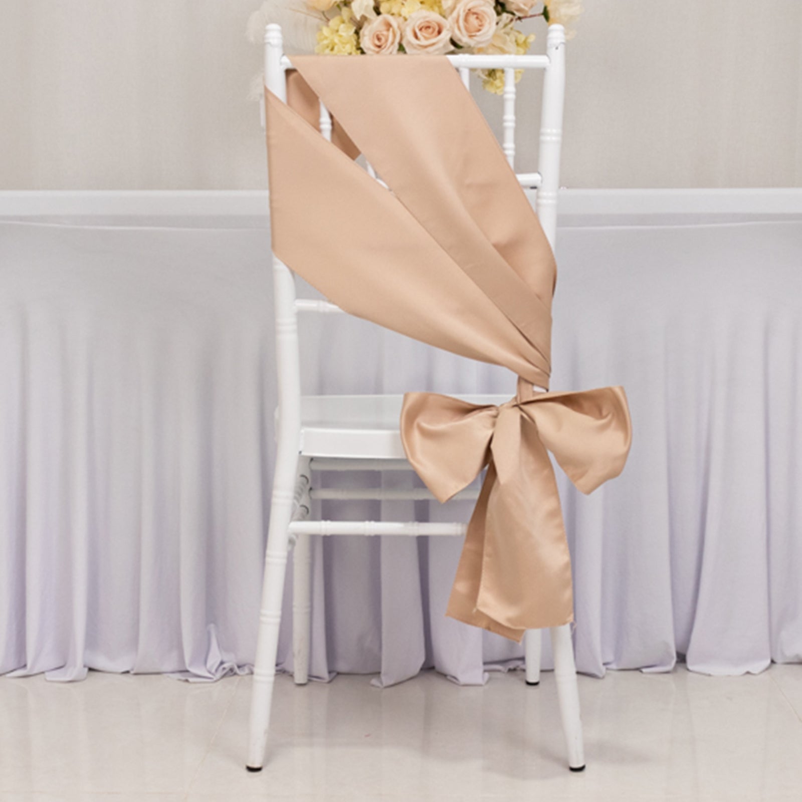 5 Pack Lamour Satin 6"x106" Chair Sashes Nude - Stylish Reusable Decorative Bows - Bell Racket Store