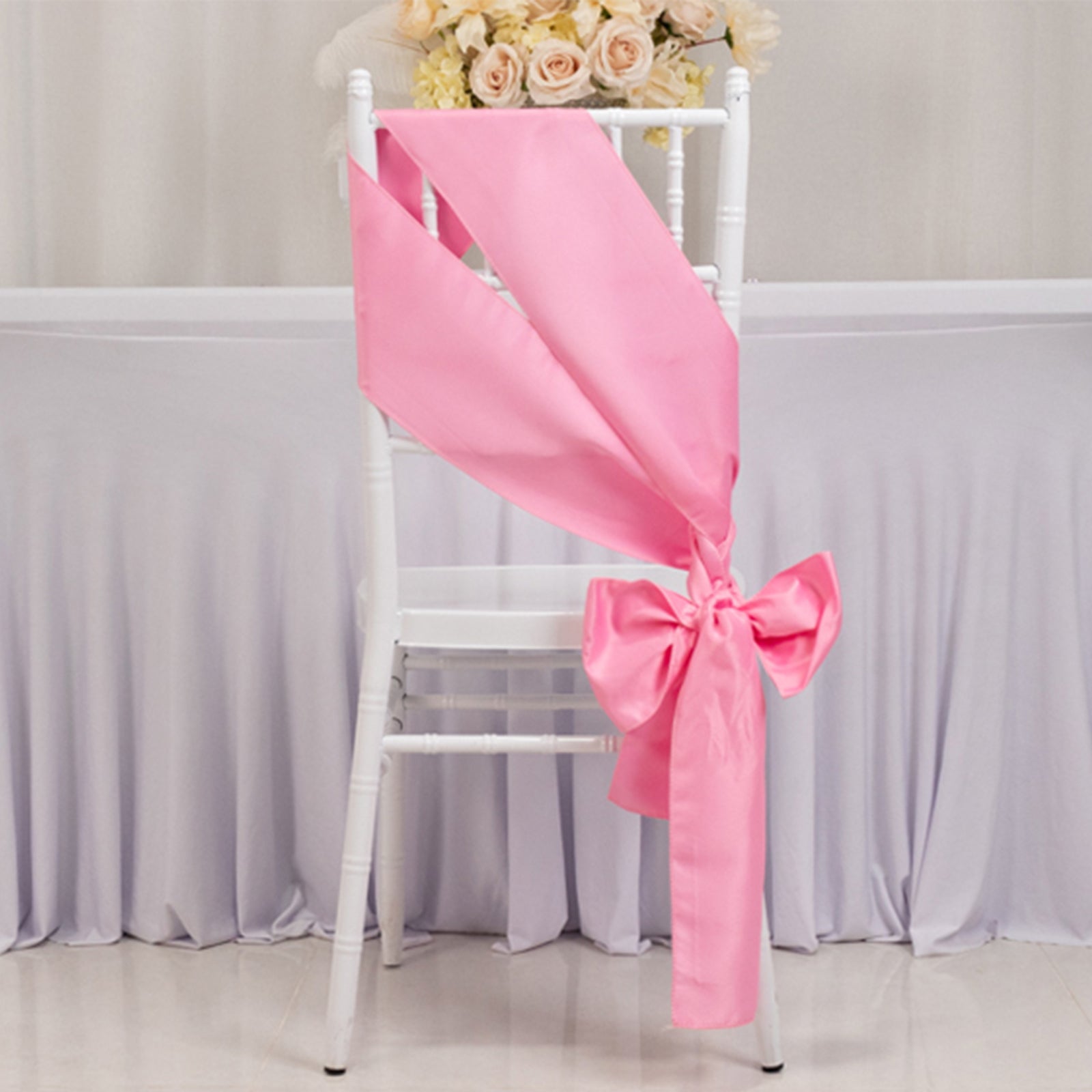 5 Pack Lamour Satin 6"x106" Chair Sashes Pink - Stylish Reusable Decorative Bows - Bell Racket Store