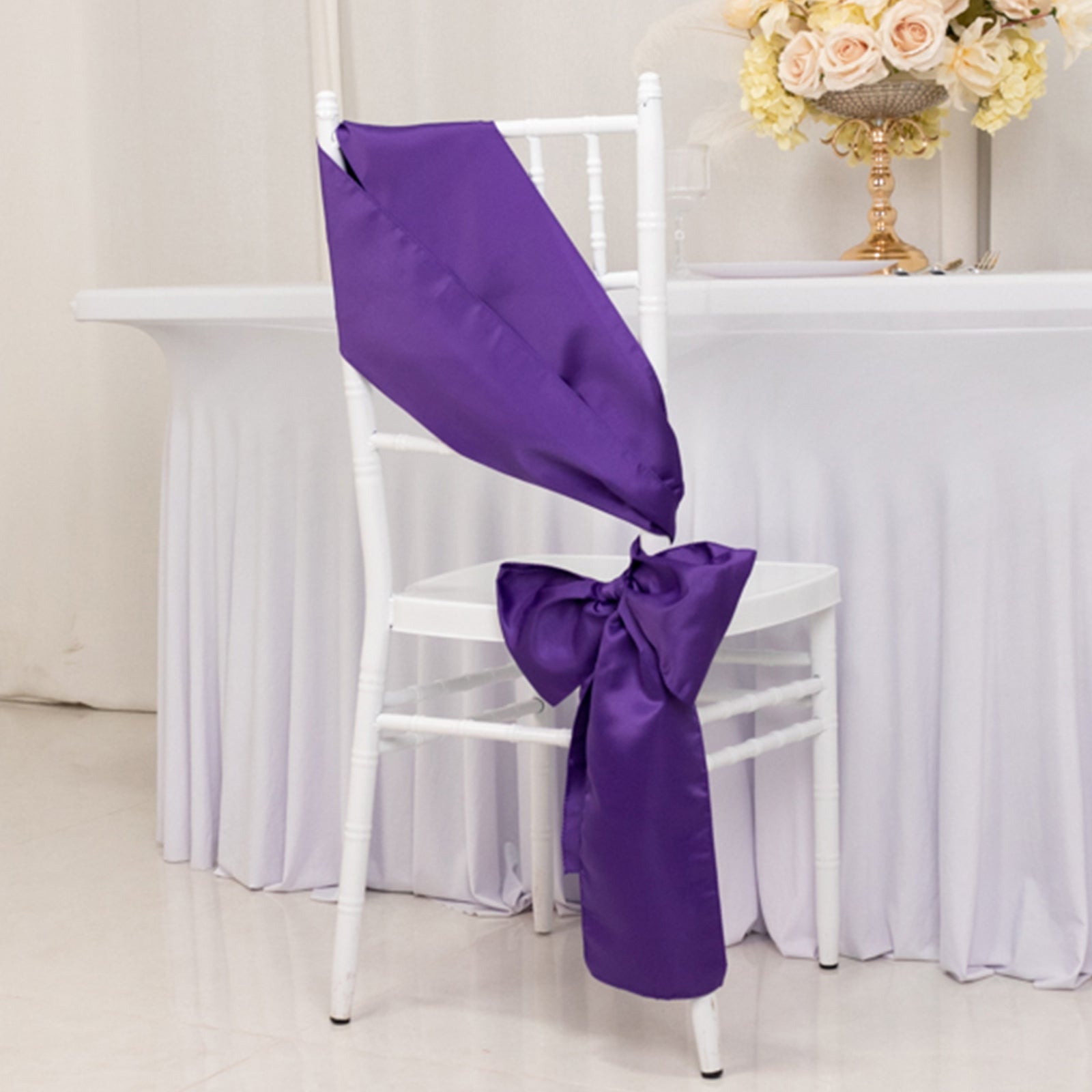 5 Pack Lamour Satin 6"x106" Chair Sashes Purple - Stylish Reusable Decorative Bows - Bell Racket Store