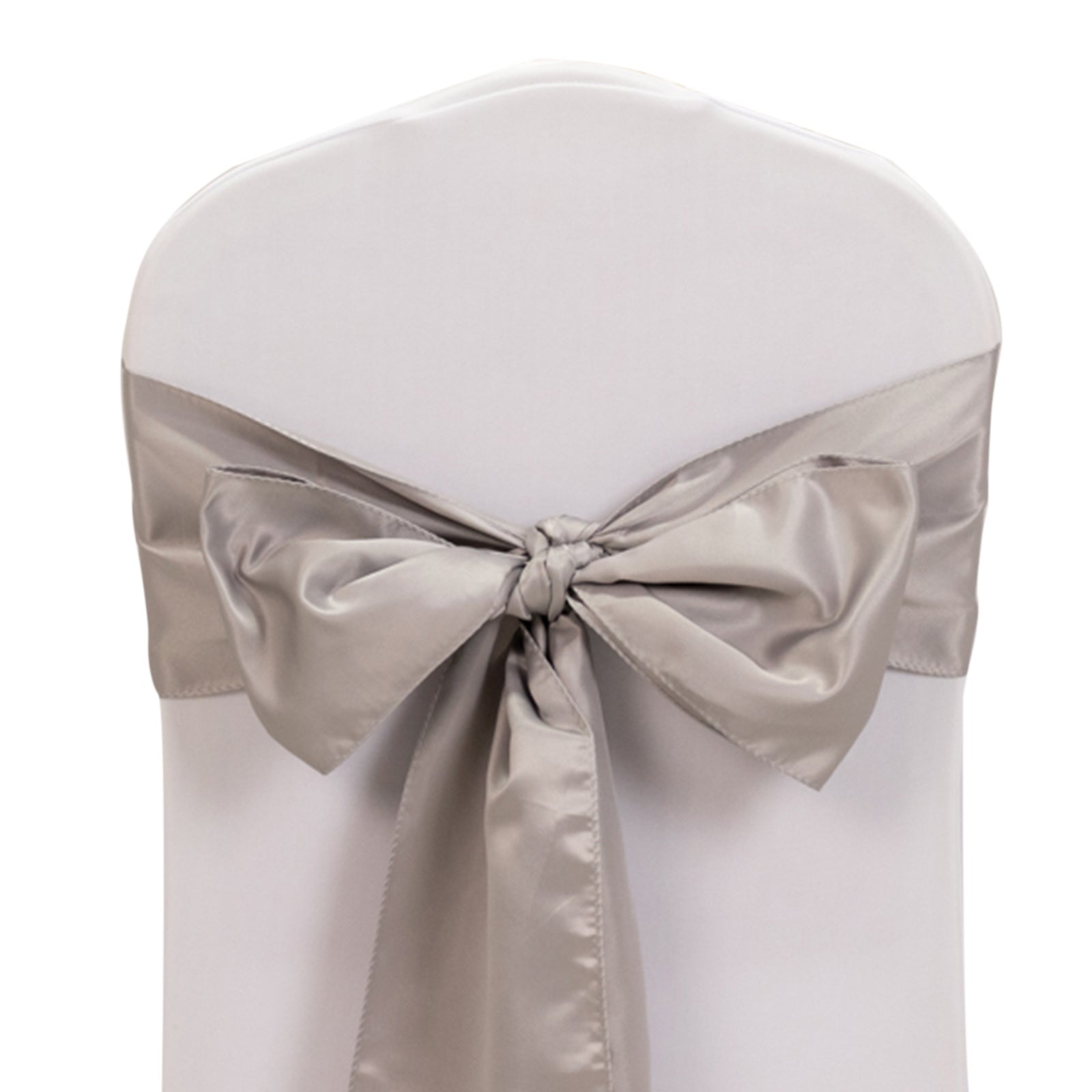 5 Pack Lamour Satin 6"x106" Chair Sashes Silver - Stylish Reusable Decorative Bows - Bell Racket Store