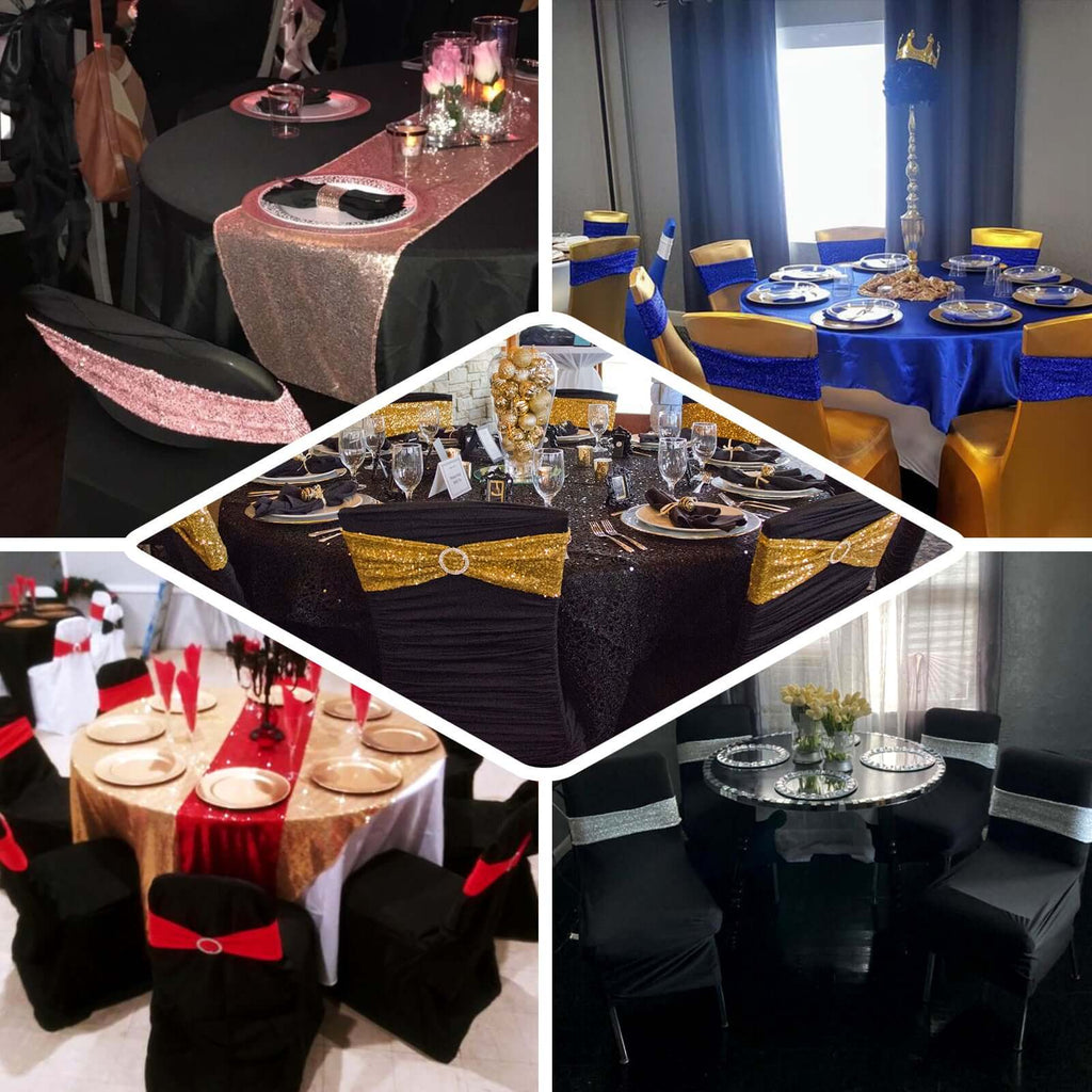 5 Pack Metallic Shimmer Tinsel Spandex Chair Sashes Hunter Emerald Green - Durable and Reusable Stretch Chair Bands - Bell Racket Store