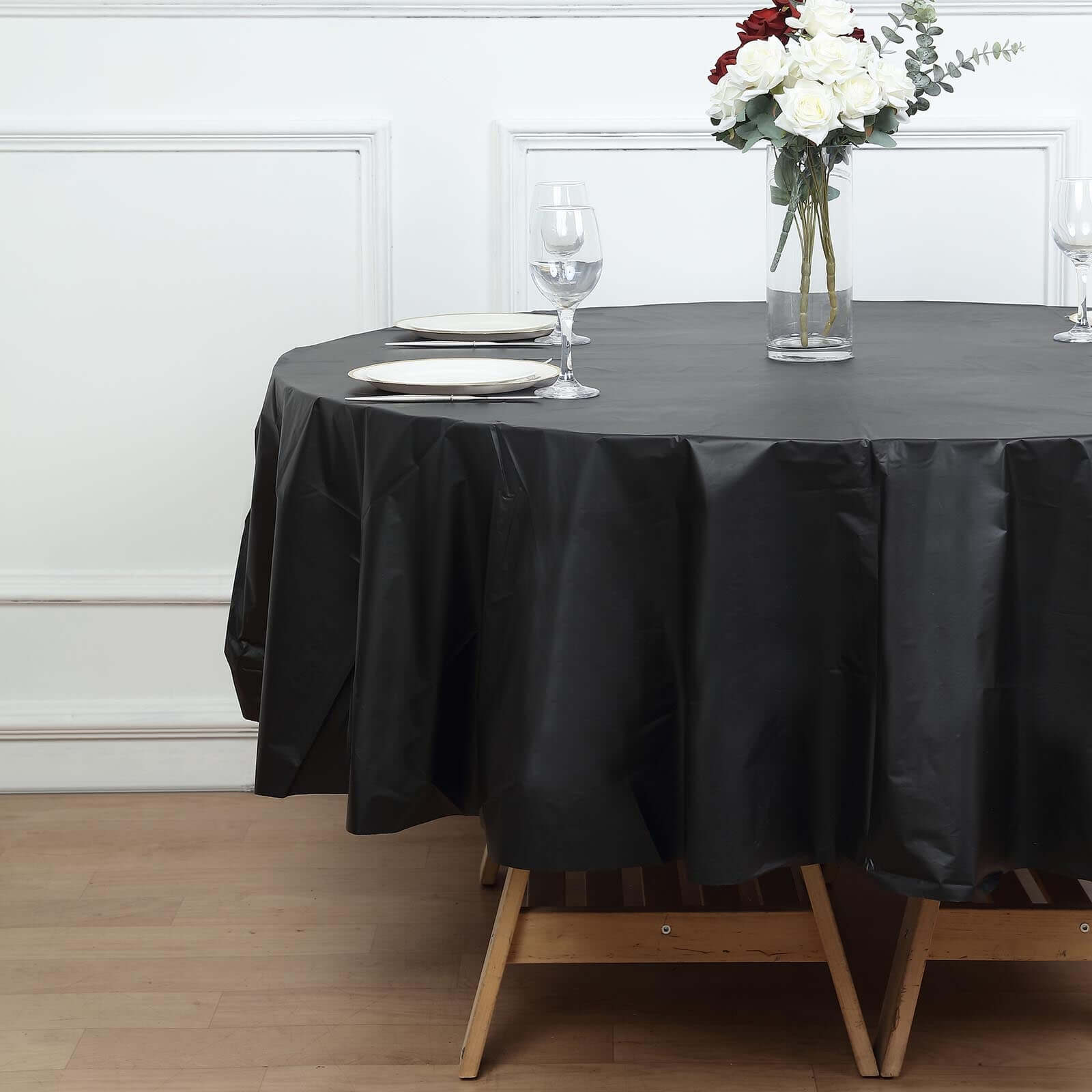 5 - Pack Plastic Table Covers Black Round - Durable PVC Disposable Tablecloths for Events 84" - Bell Racket Store