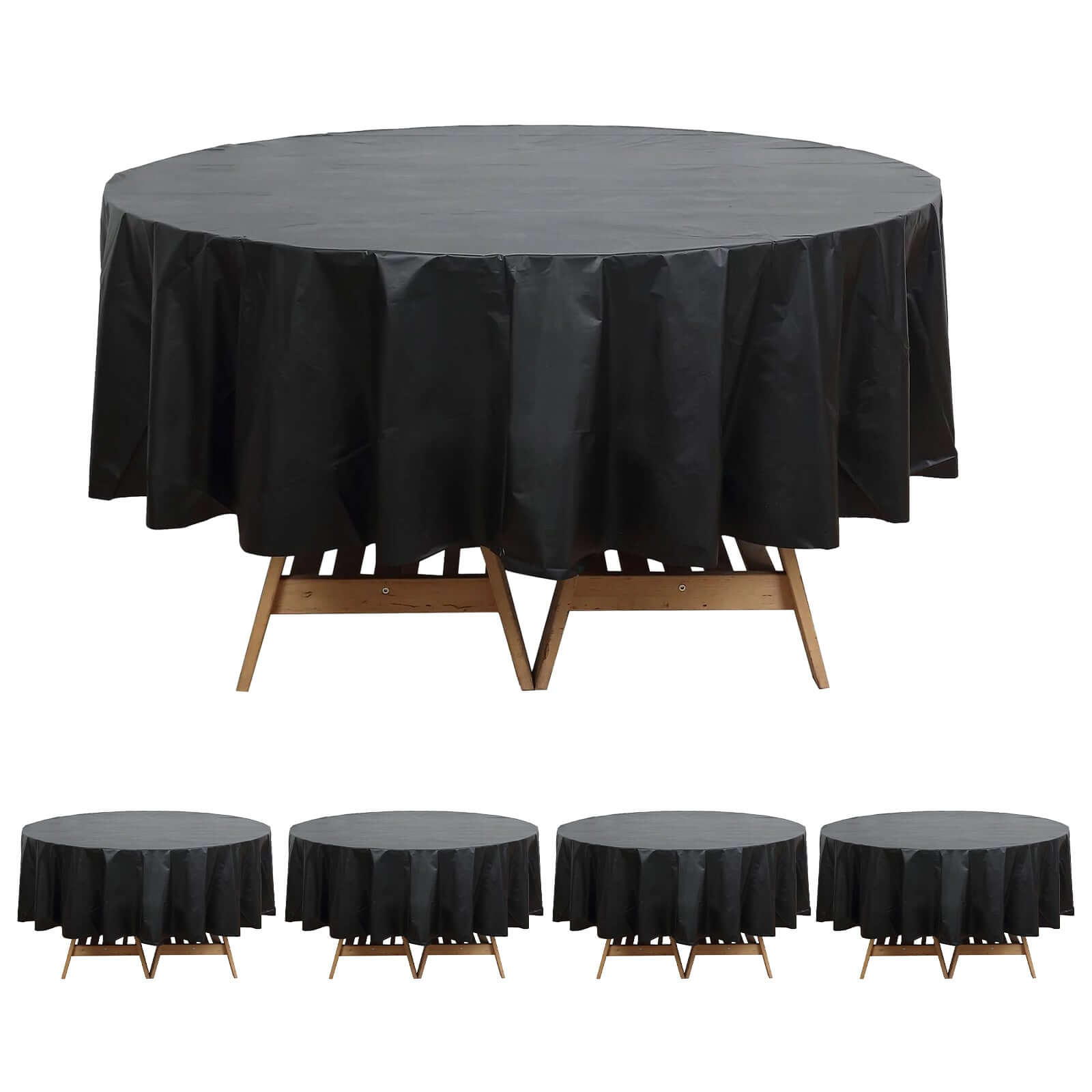 5 - Pack Plastic Table Covers Black Round - Durable PVC Disposable Tablecloths for Events 84" - Bell Racket Store