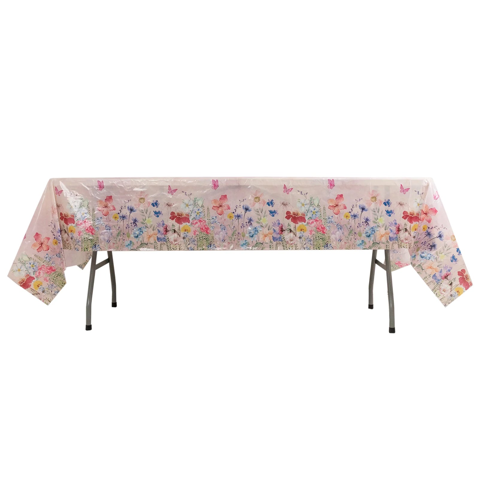 5 - Pack Plastic Table Covers Blush Rectangle with Butterfly Floral Print - Decorative PVC Disposable Covers 54"x108" - Bell Racket Store