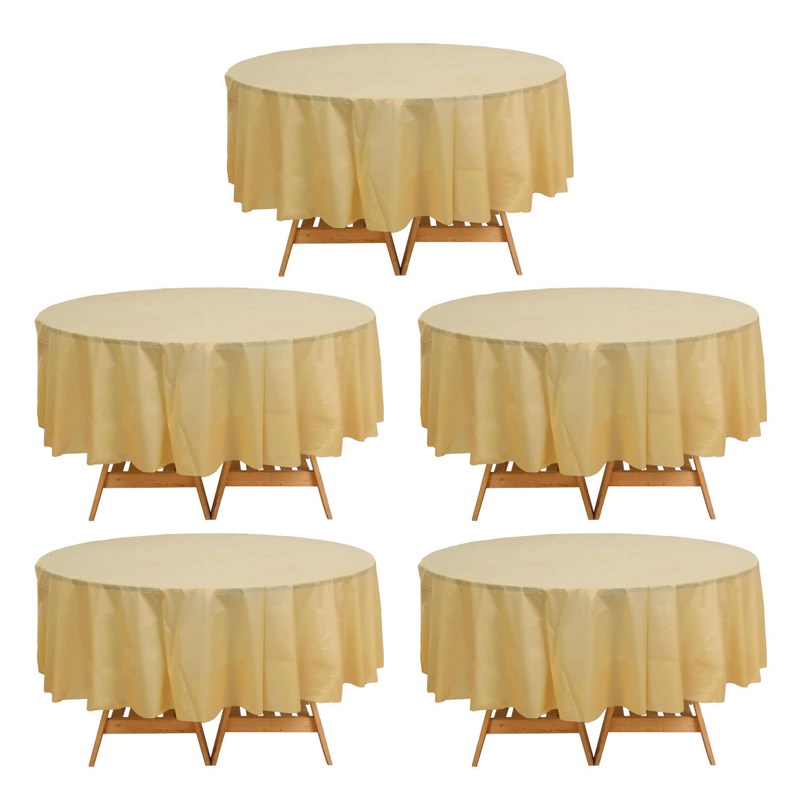 5 - Pack Plastic Table Covers Gold Round - Durable PVC Disposable Tablecloths for Events 84" - Bell Racket Store