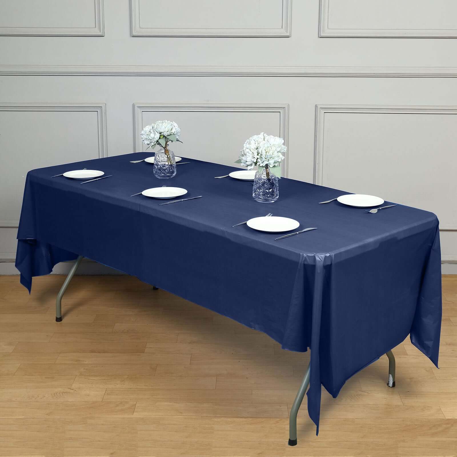 5 - Pack Plastic Table Covers Navy Blue Rectangle - Reliable PVC Disposable Covers for Gatherings 54"x108" - Bell Racket Store