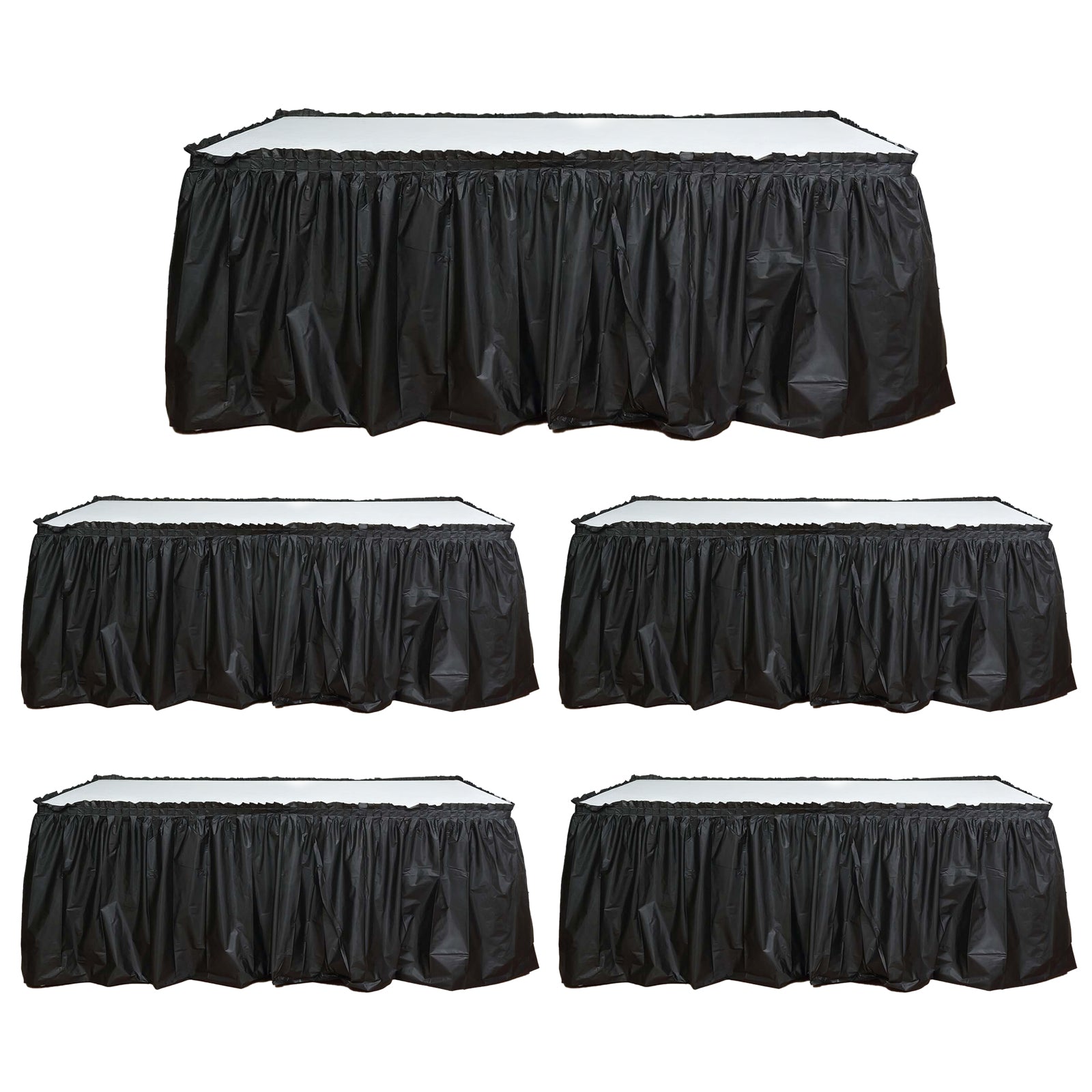 5 Pack Plastic Table Skirts Black Ruffled - Durable Disposable Skirts for Events 14ft - Bell Racket Store
