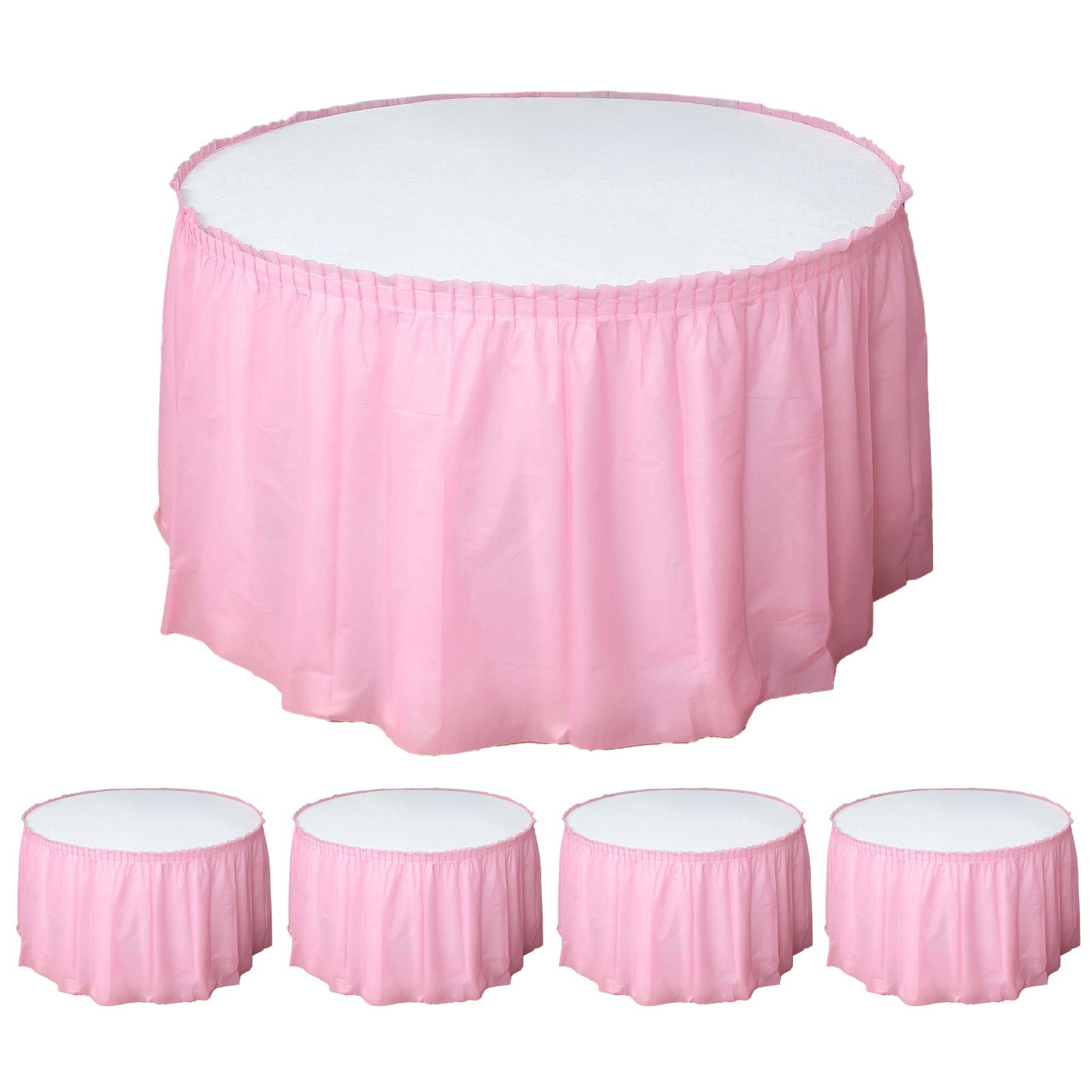 5 Pack Plastic Table Skirts Pink Ruffled - Durable Disposable Skirts for Events 14ft - Bell Racket Store