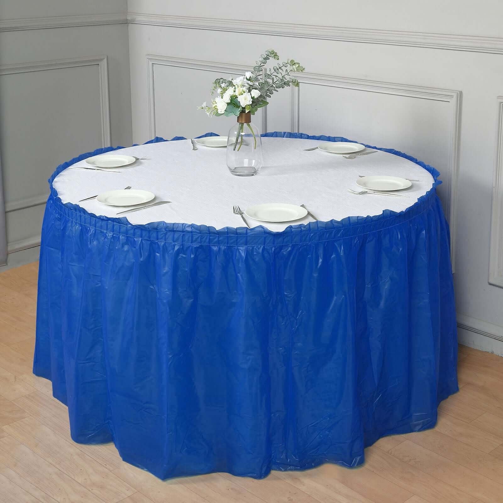 5 Pack Plastic Table Skirts Royal Blue Ruffled - Durable Disposable Skirts for Events 14ft - Bell Racket Store
