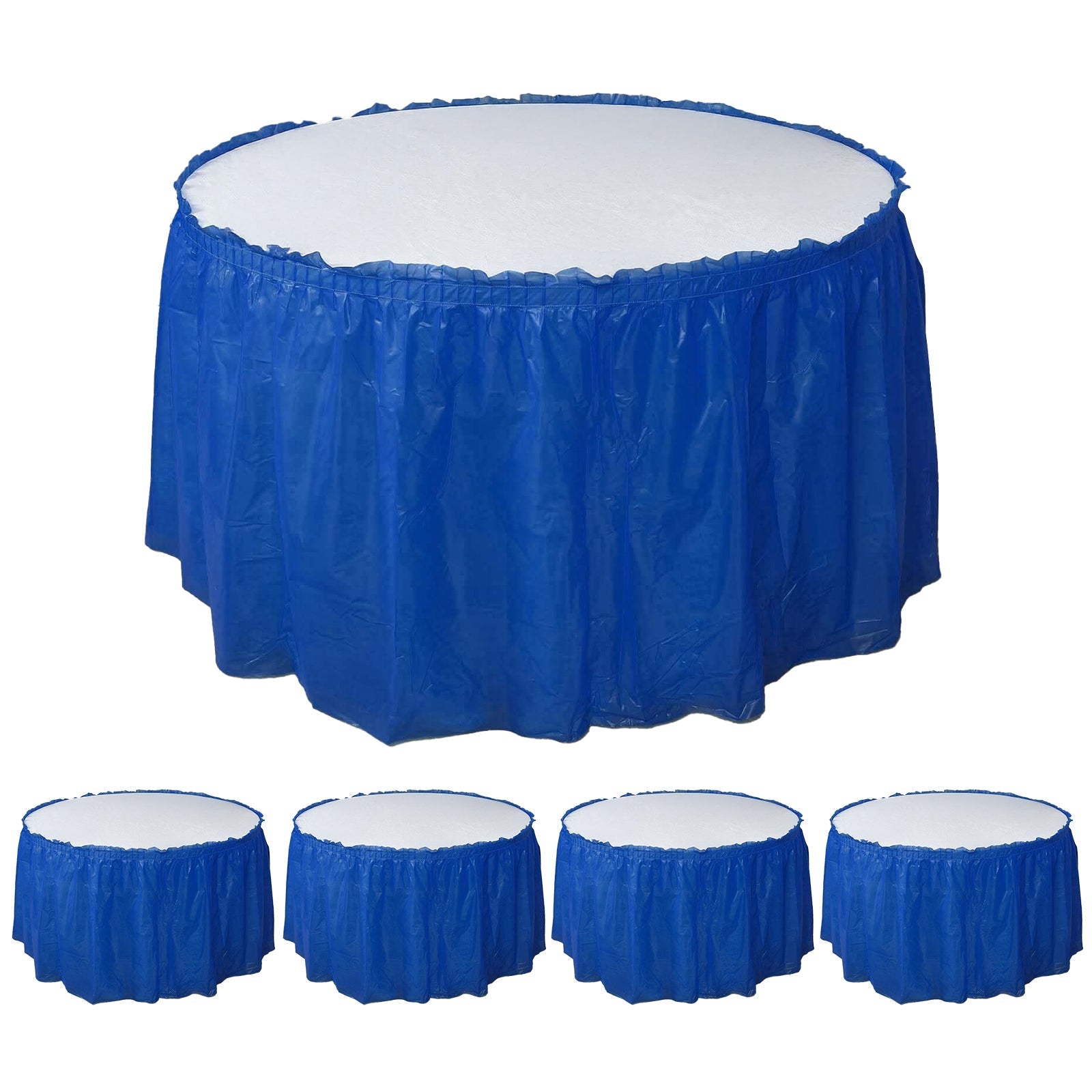 5 Pack Plastic Table Skirts Royal Blue Ruffled - Durable Disposable Skirts for Events 14ft - Bell Racket Store