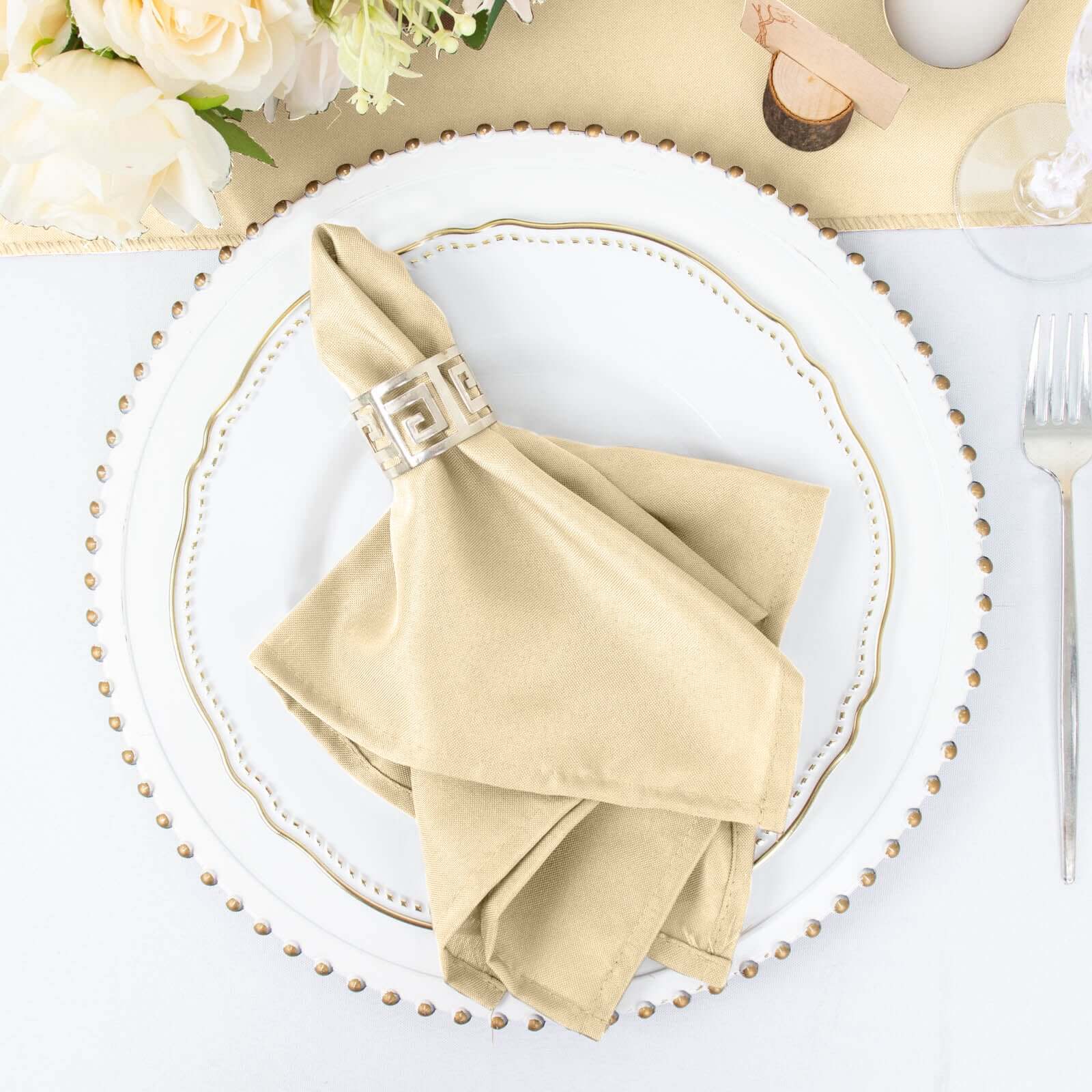 5 Pack Polyester 17"x17" Napkins Beige - Durable & Wrinkle Resistant Dinner Napkins